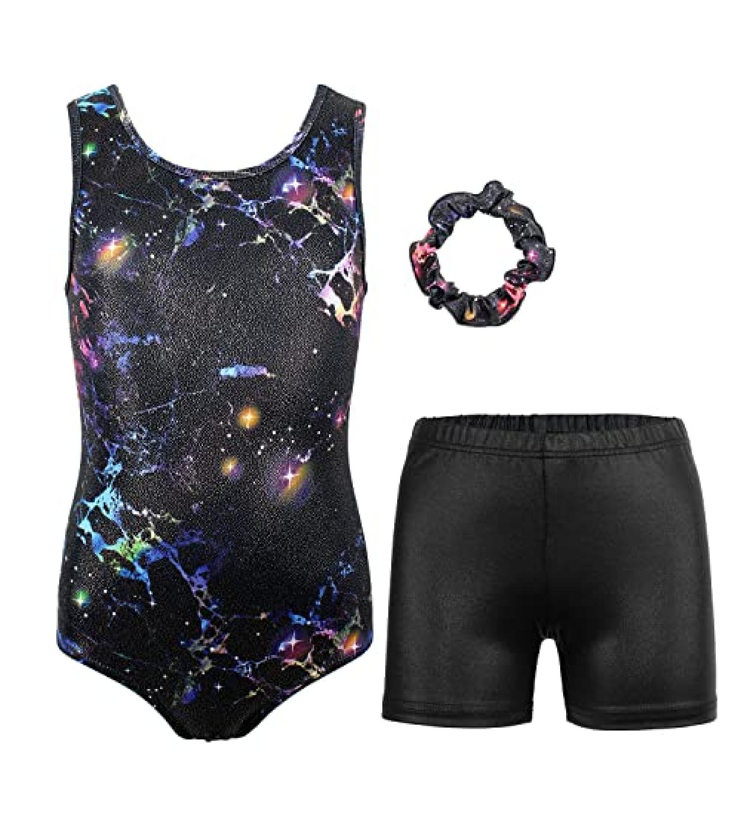 MODAFANS Girls' Sparkly Gymnastics Leotard Set - Black Marble, 6-7 Years - Buy Online on GoSupps.com