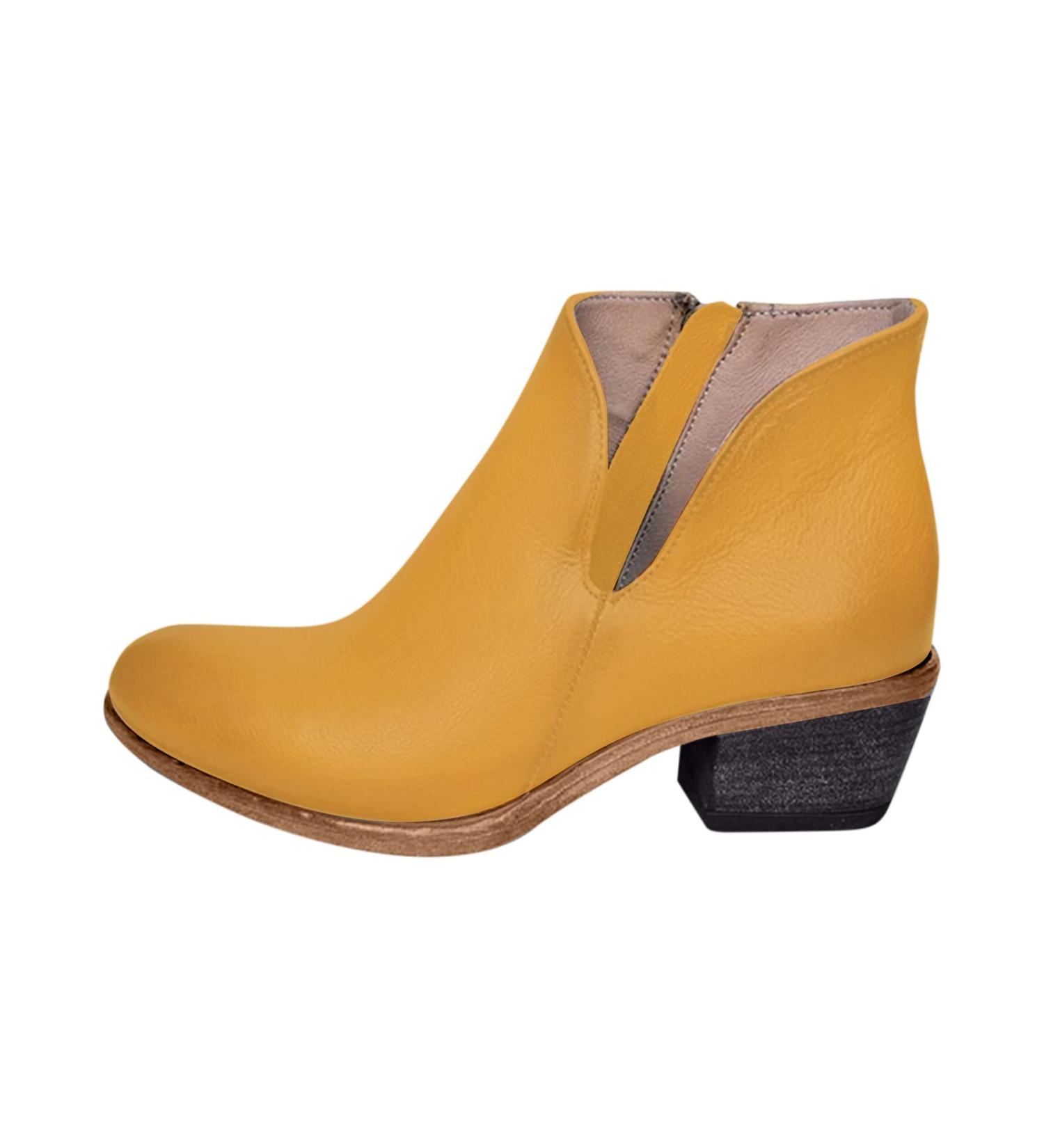 Winter & Autumn Fashion Women's Slim Zipper Low Heel Ankle Boots - Casual Solid Color Cowboy Boots | Round Toe Western Boots for Comfort & Style - Buy Online on GoSupps.com