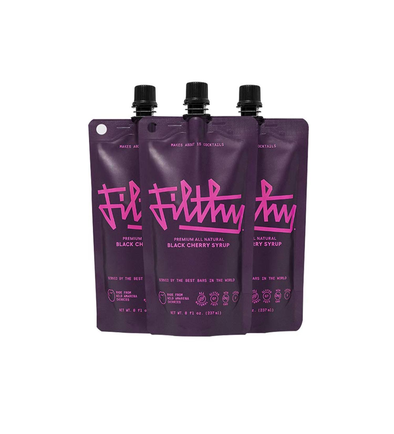Filthy Black Cherry Syrup - Premium Cocktail Cherry Garnish - Non-GMO, Vegan & Gluten Free - 8oz Pouches - 3 Pack - Buy Online on GoSupps.com