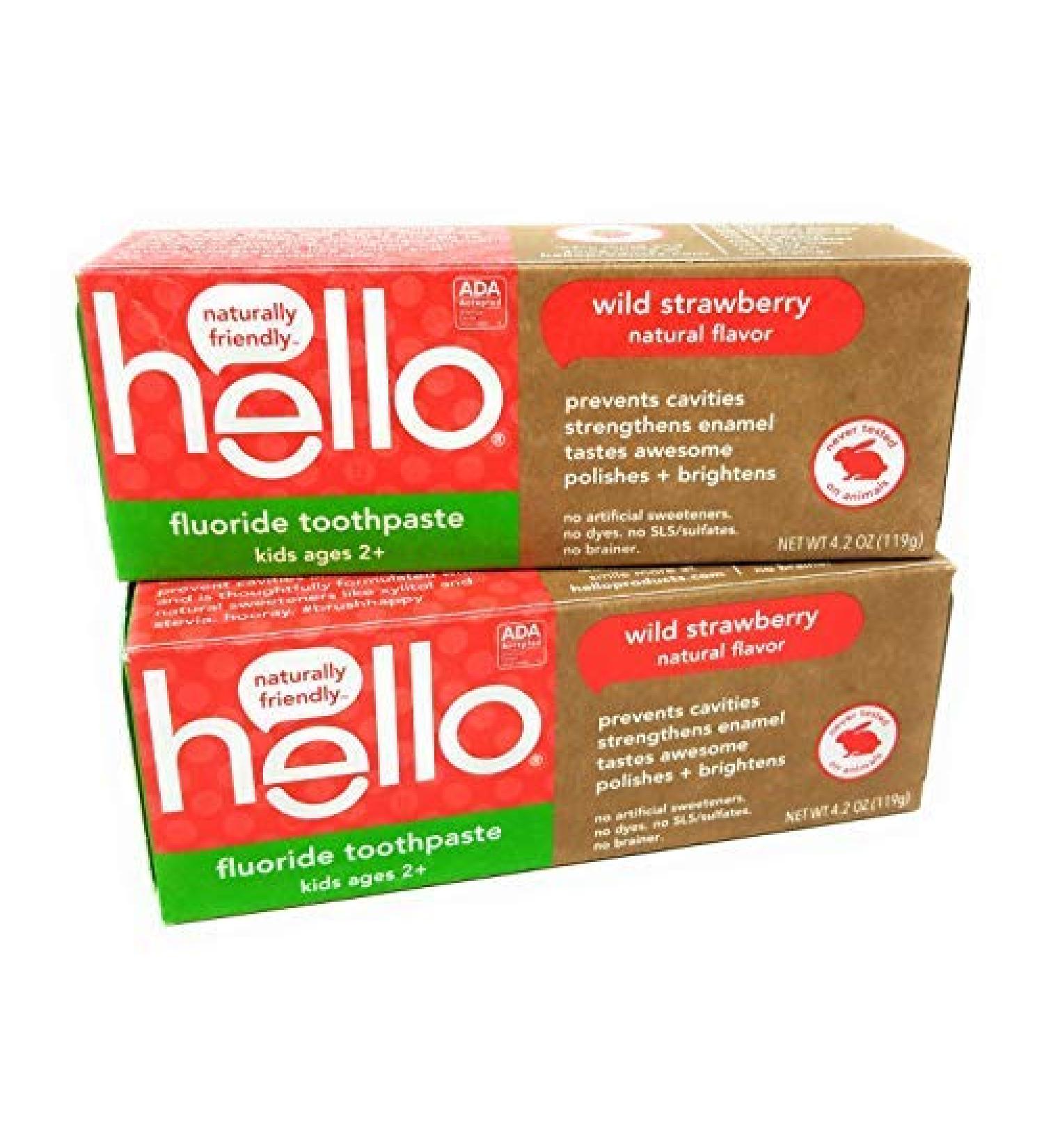 Hello Oral Care Kids Fluoride Toothpaste (2 Count, Wild Strawberry) 4.2 Ounce (Pack of 2) Wild Strawberry