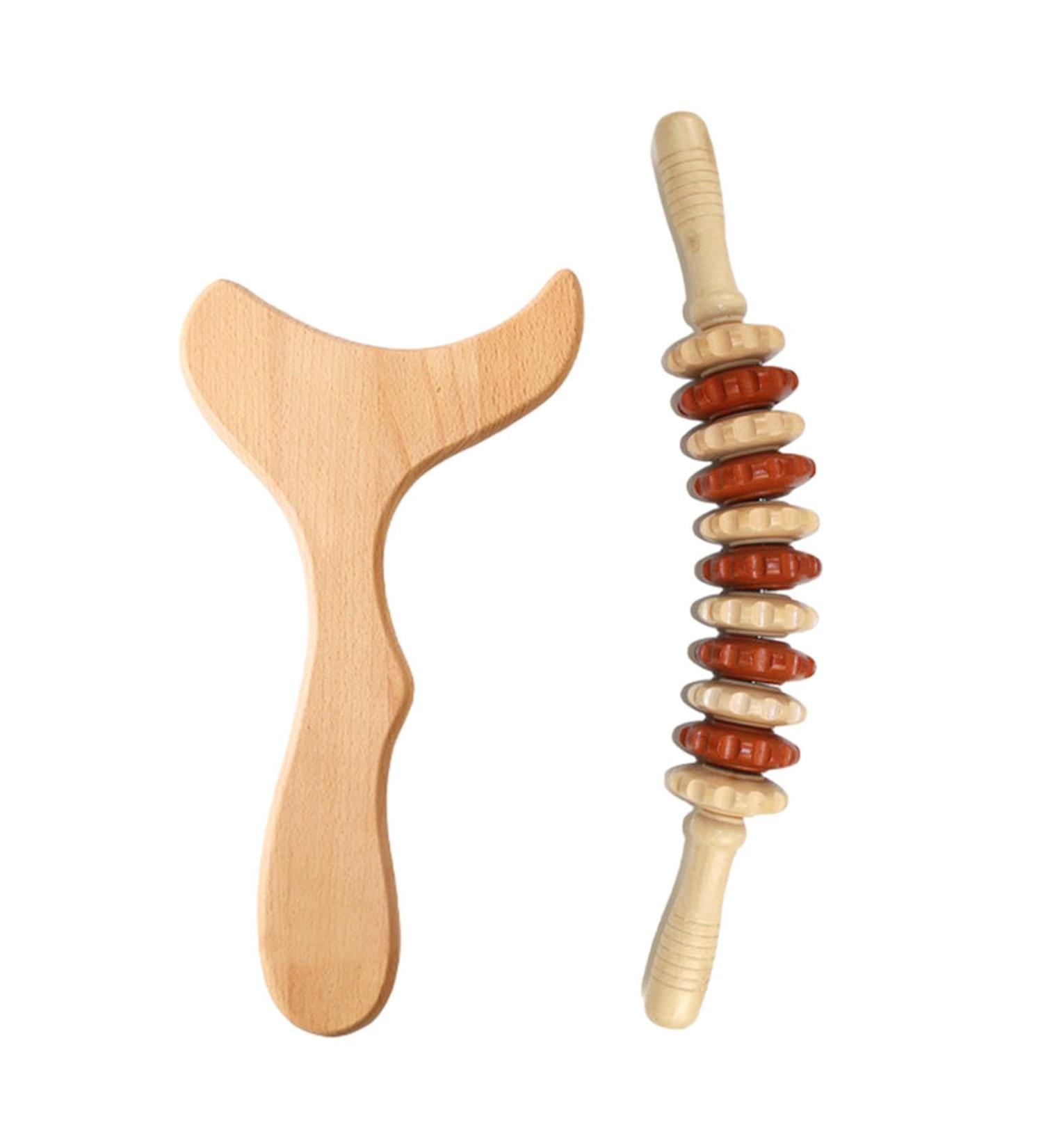 2PCs Anti Cellulite Wood Massage Tool Set | Gua Sha & Lymphatic Drainage Kit for Muscle Relaxation - Buy Online on GoSupps.com