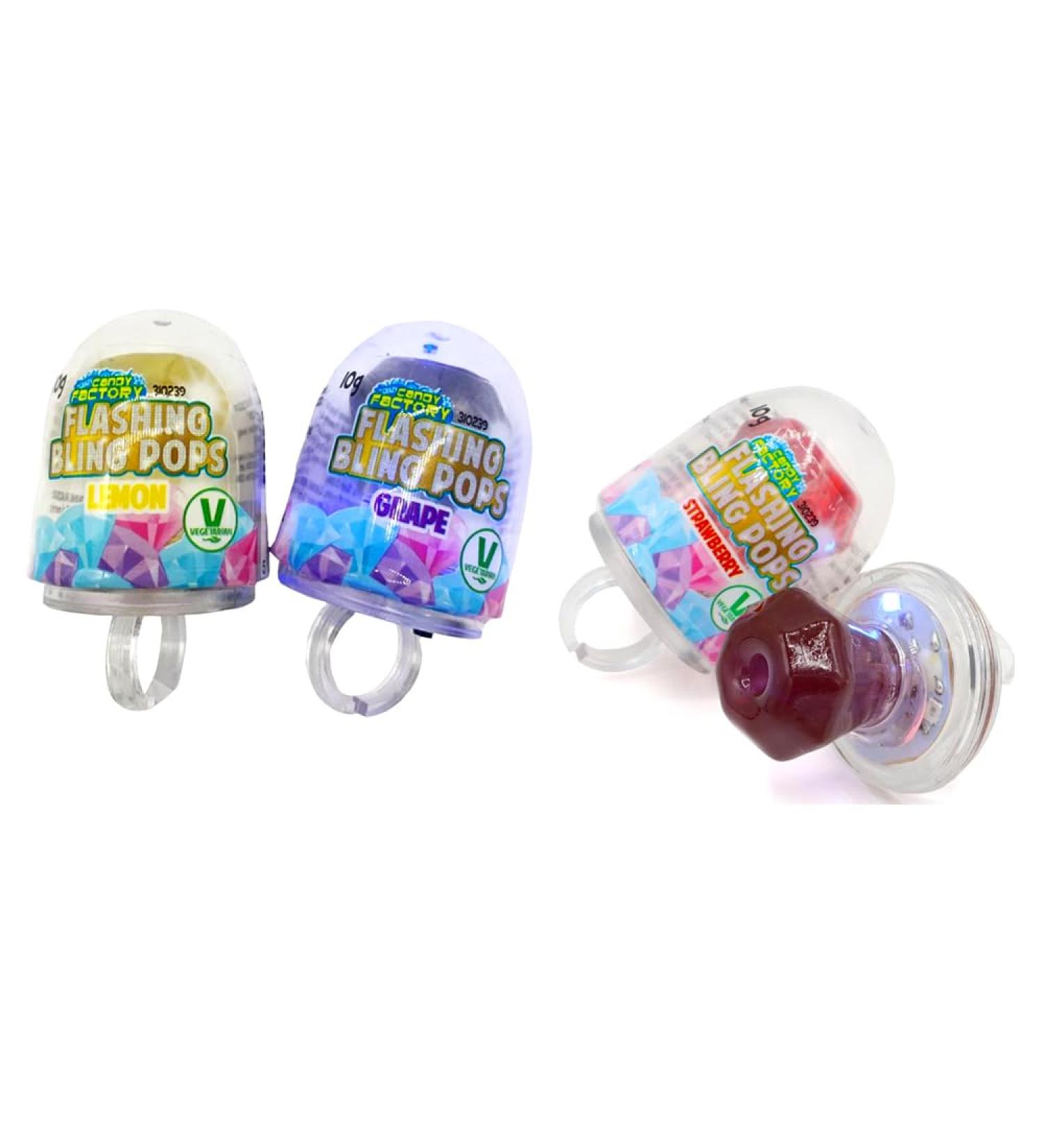 Flashing Bling Pops 10g - Grape lemon & strawberry flavour lollipops (Half box (6 ring pops)) - Buy Online on GoSupps.com