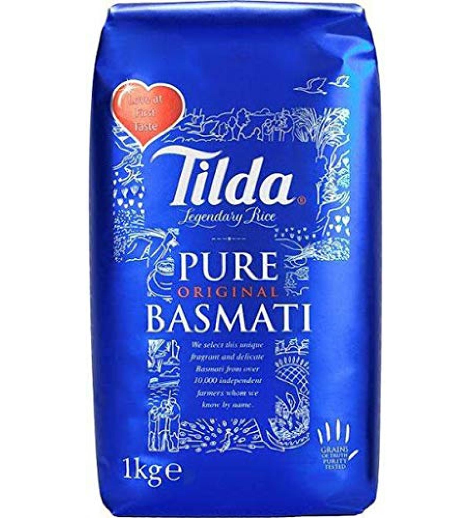 Pure Original Long Basmati Rice - TILDA Brand - 1KG Bag - Gluten Free (3KG - Pack of 3 1KG Bags)
