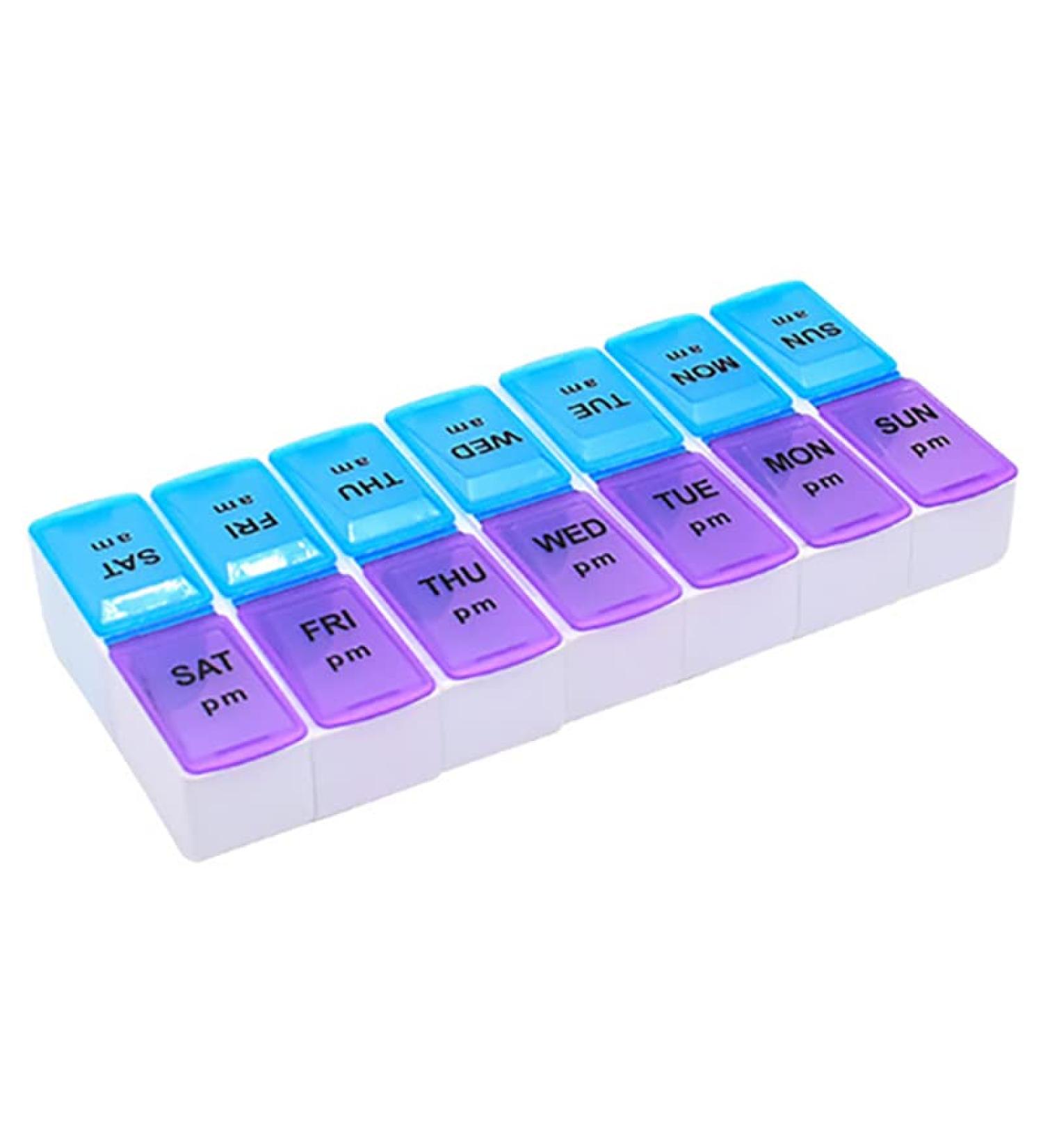 Twice-A-Day Economy Weekly Pill Organizer - Easy-Open AM/PM Medication & Vitamin Storage (Blue & Purple - Buy Online on GoSupps.com