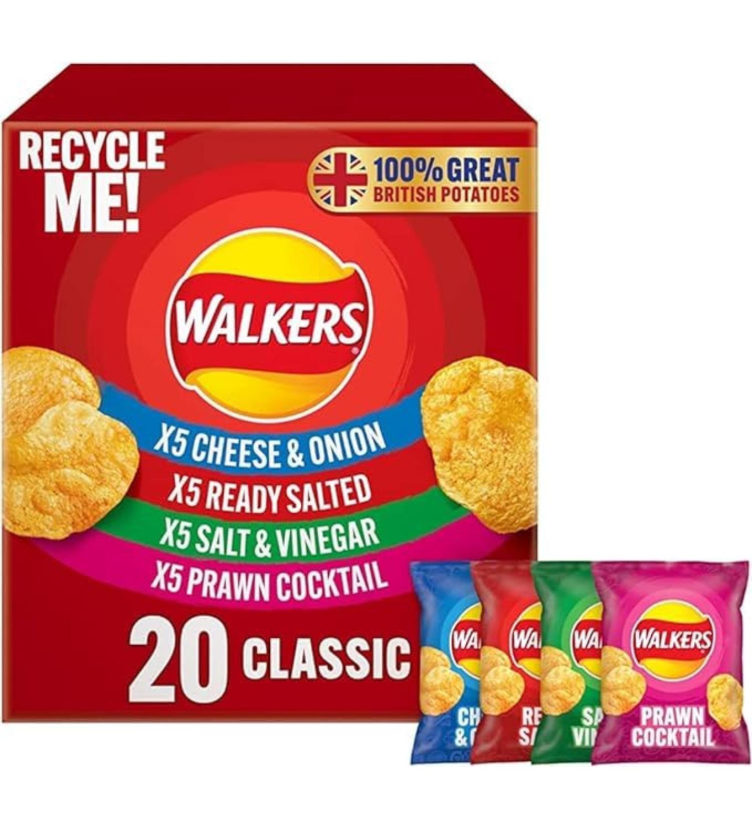 Walker Classic Variety Multipack Crisps 20x25g | Assorted Flavors for Snacking Delight | Fresh taste guaranteed | Suitable for vegetarians - Buy Online on GoSupps.com