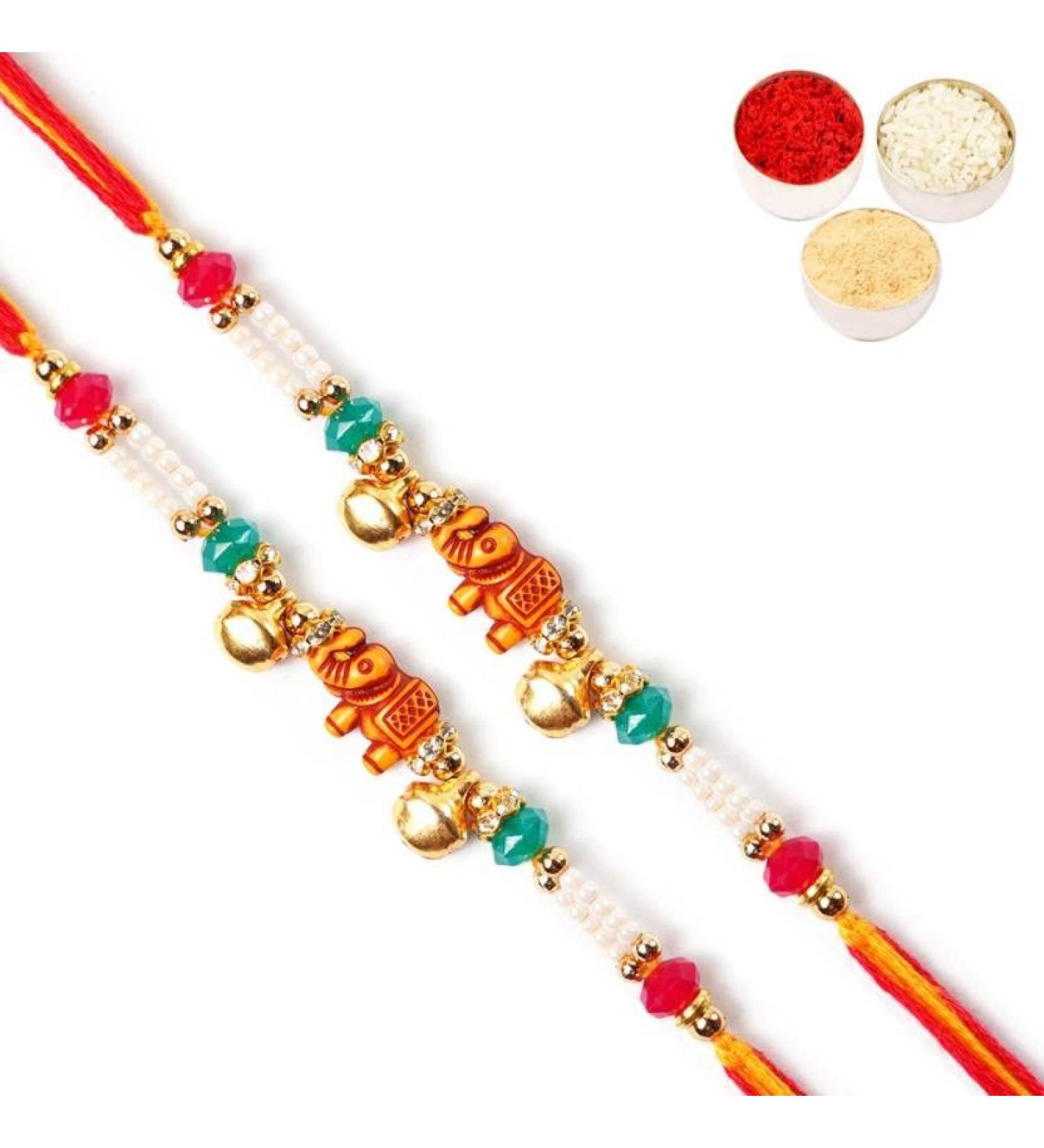 Ghasitaram Gifts Rakhi for Brother Rakhis Online -Set of 2-2216 Pearl Rakhi for My Brother - Buy Online on GoSupps.com