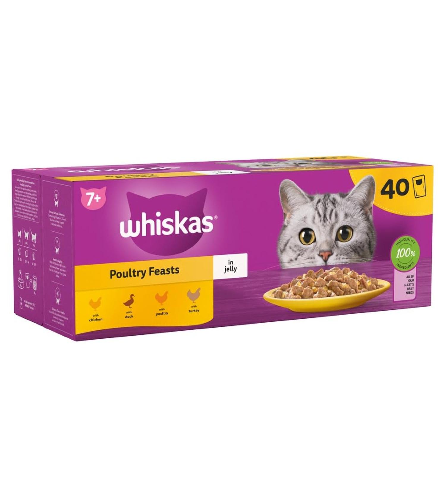 WHISKAS - 7+- Senior Wet Cat Food Pouches - 40 x 85 g - Poultry in Jelly - Bulk Cat Food Megapack - 40 Pouches Poultry 85 g (Pack of 40) - Buy Online on GoSupps.com
