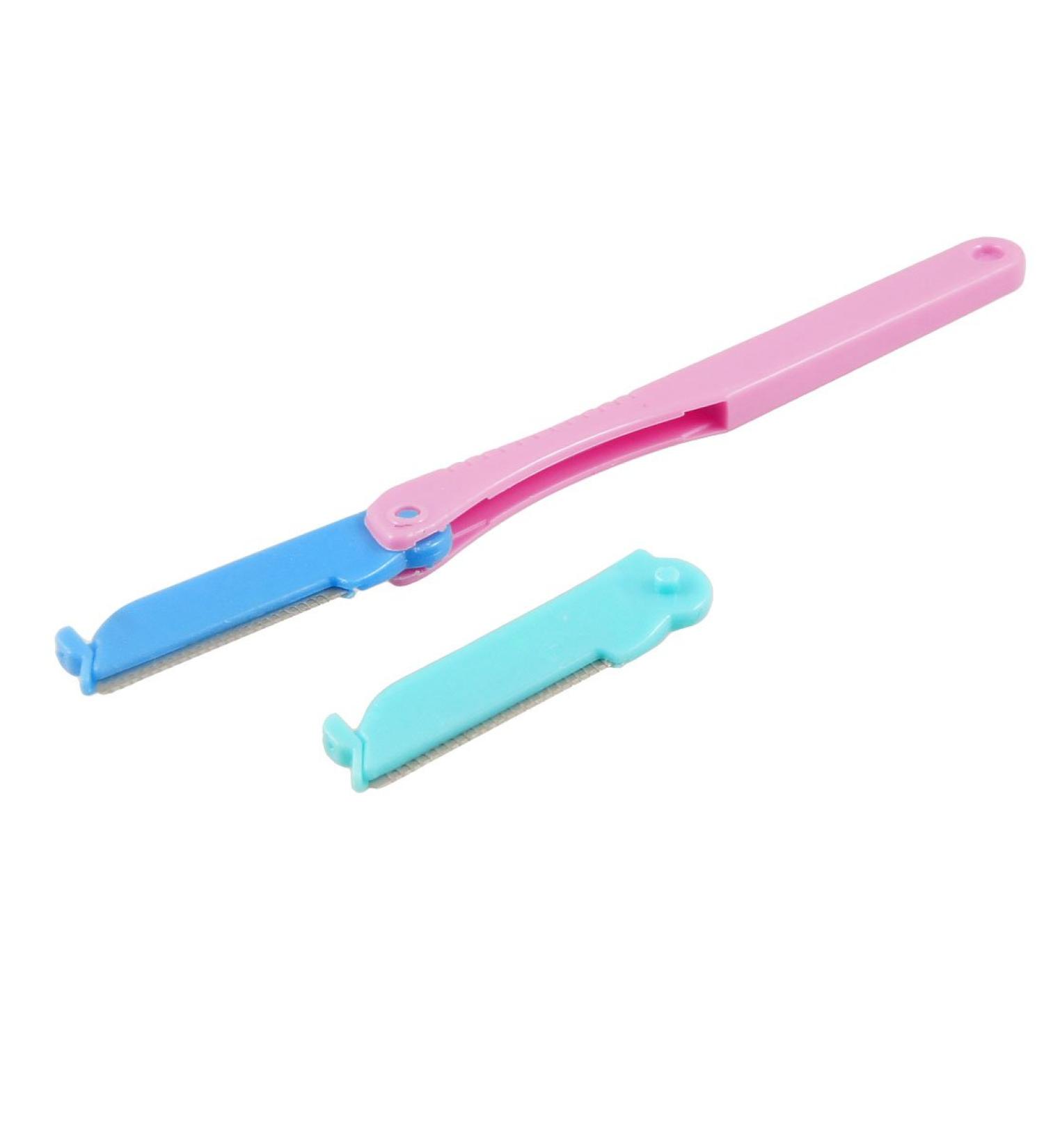 Ruilogod Lady Women Blue Pink Plastic Replacement Head Brow Eyebrow Razor Set