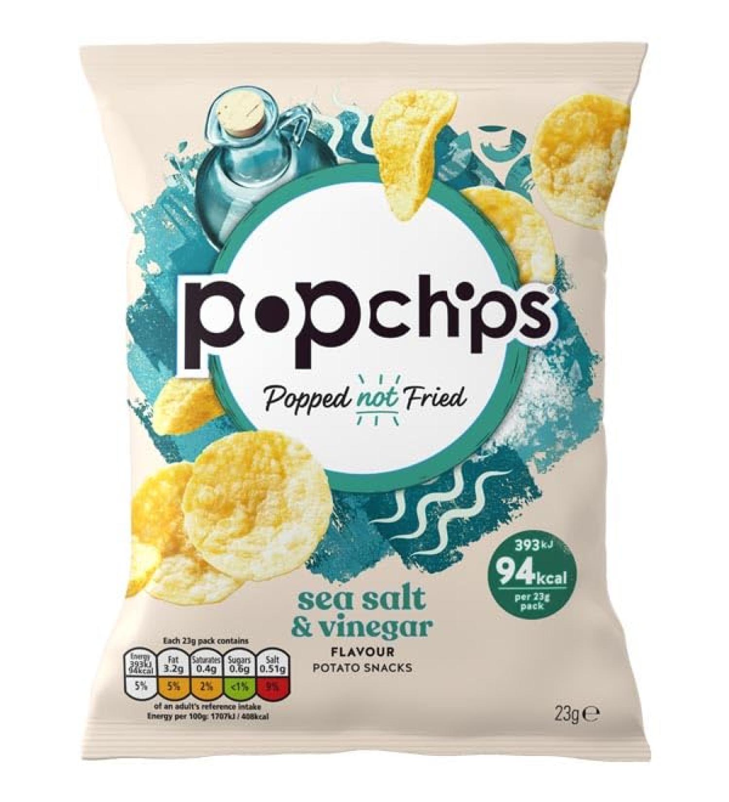 Popchips Popped Never Fried Delicious Potato Crisps 24 Bags x 23g (Salt & Vinegar)