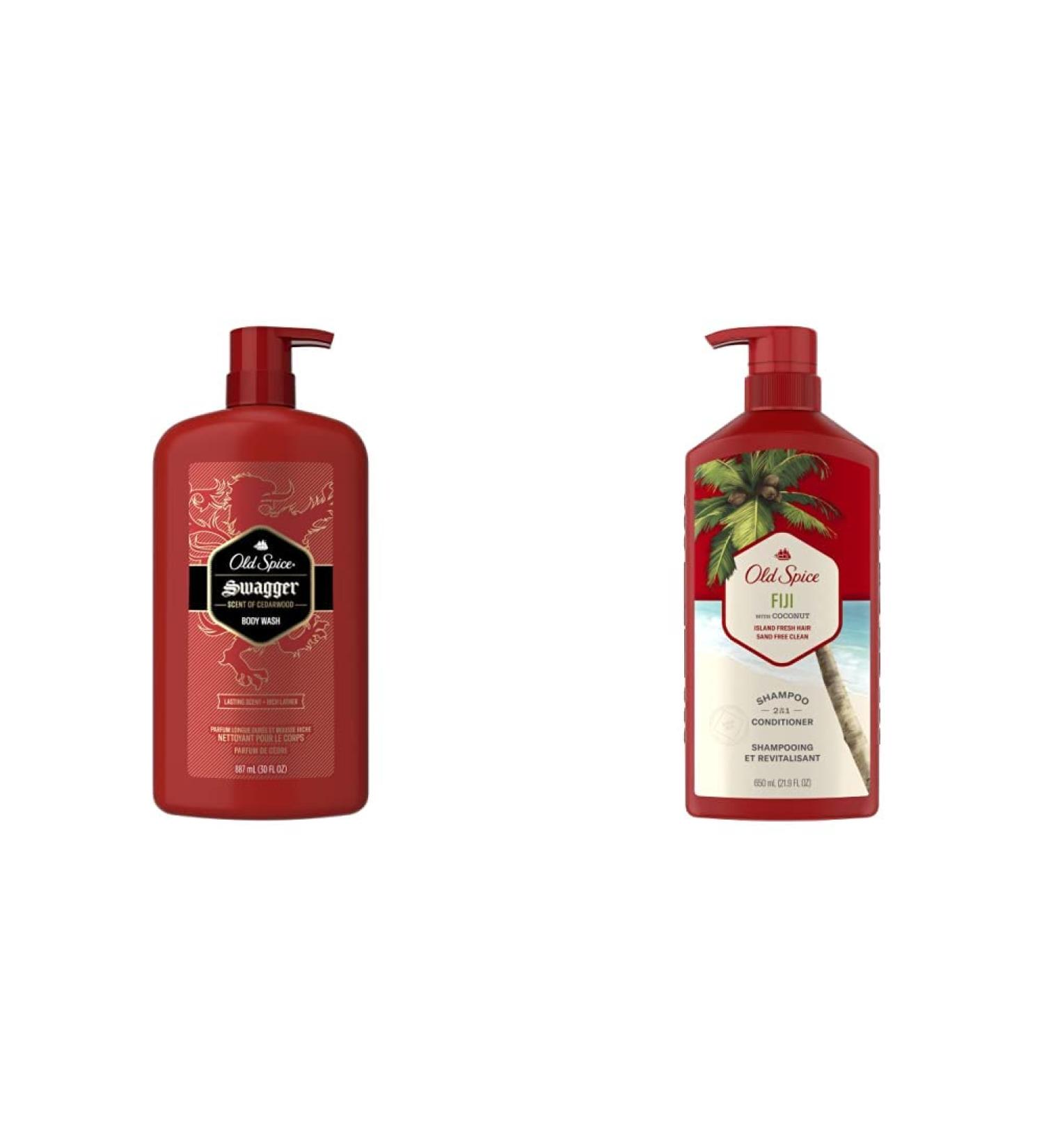 Old Spice Swagger Body Wash (30 fl oz) + Old Spice Fiji 2in1 Shampoo and Conditioner (650 Milliliters) Body Wash + 2in1 Shampoo 30 fl oz + 650mL