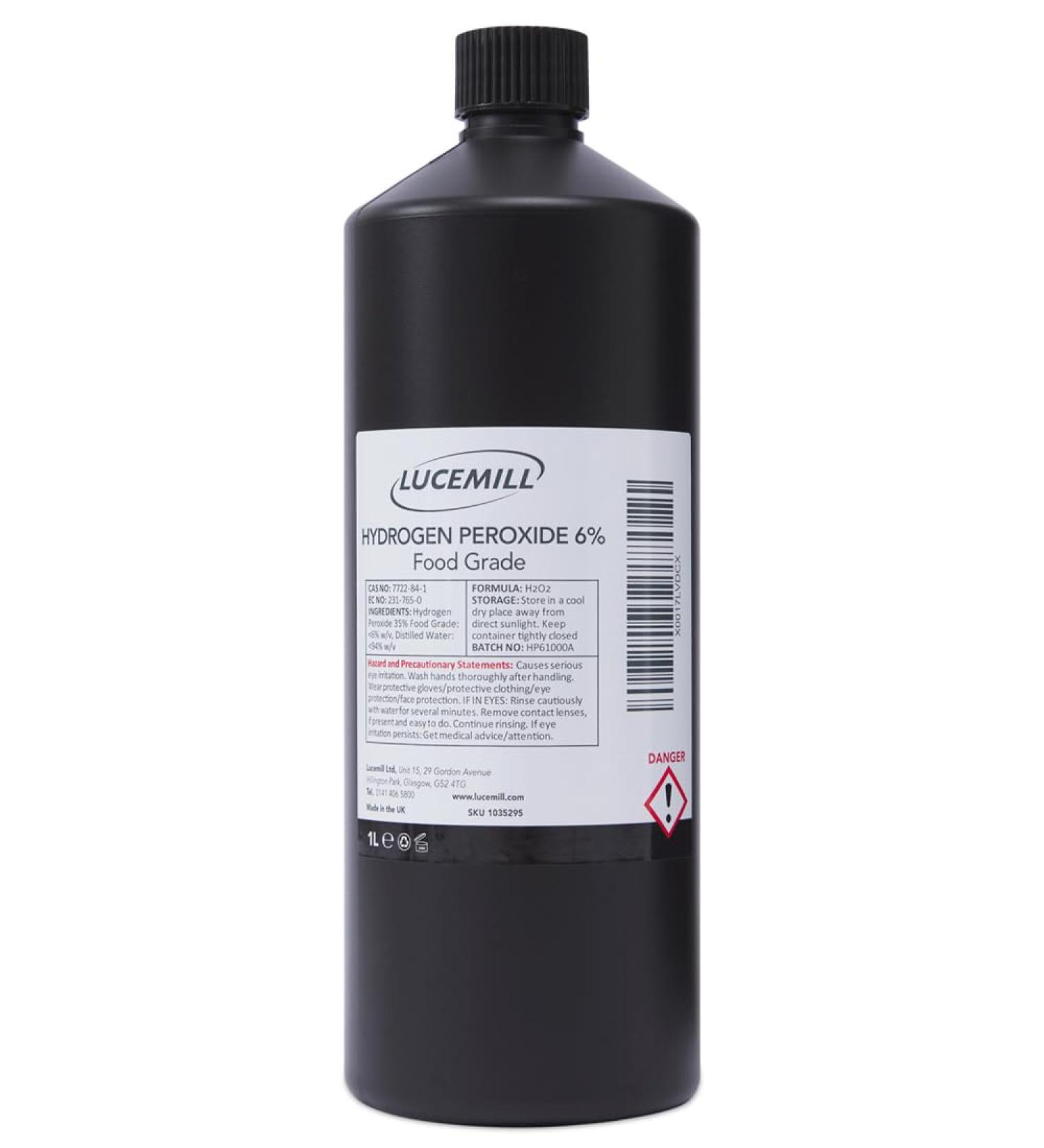 Lucemill Hydrogen Peroxide 6% Food Grade I 1 Litre I Liquid Hydrogen Peroxide Food Grade I Unstabilised I Eco Friendly I Additive Free - Buy Online on GoSupps.com