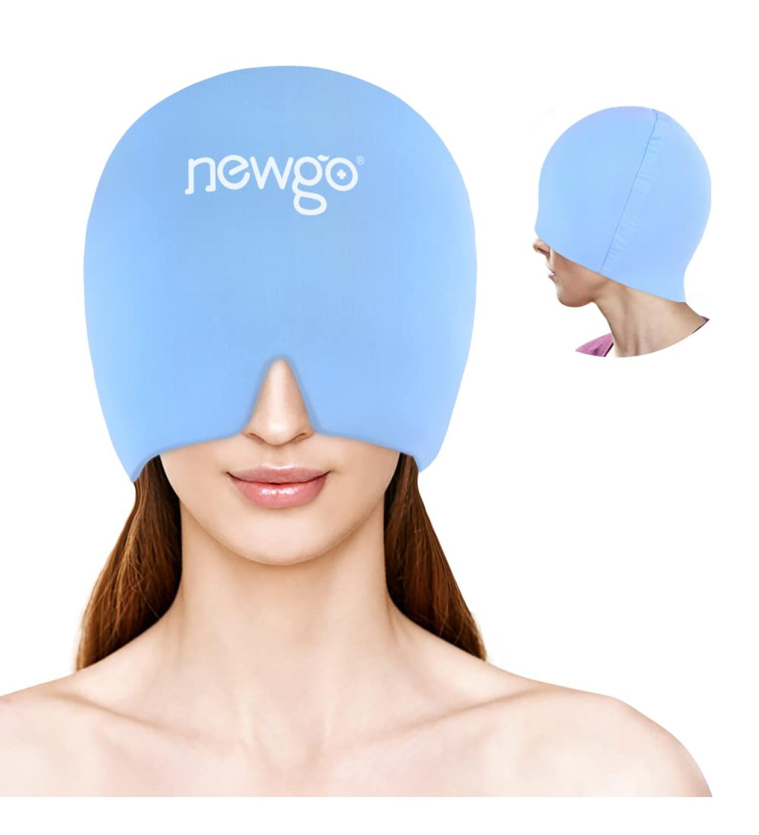 Newgo Migraine Mask & Cap | Full Coverage Ice Headache Relief Hat for Sinus & Stress - Light Blue - Buy Online on GoSupps.com