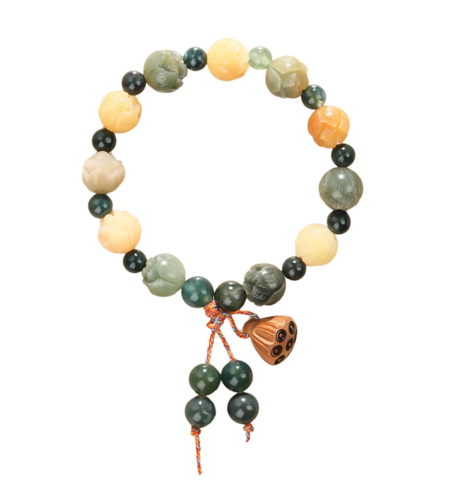 Oralgo Lotuses Bodhi Hand Chain | Unique Flower Pen Jewelry for Happiness & Wealth | Adjustable Ethnic Agate Style Bracelet - Buy Online on GoSupps.com