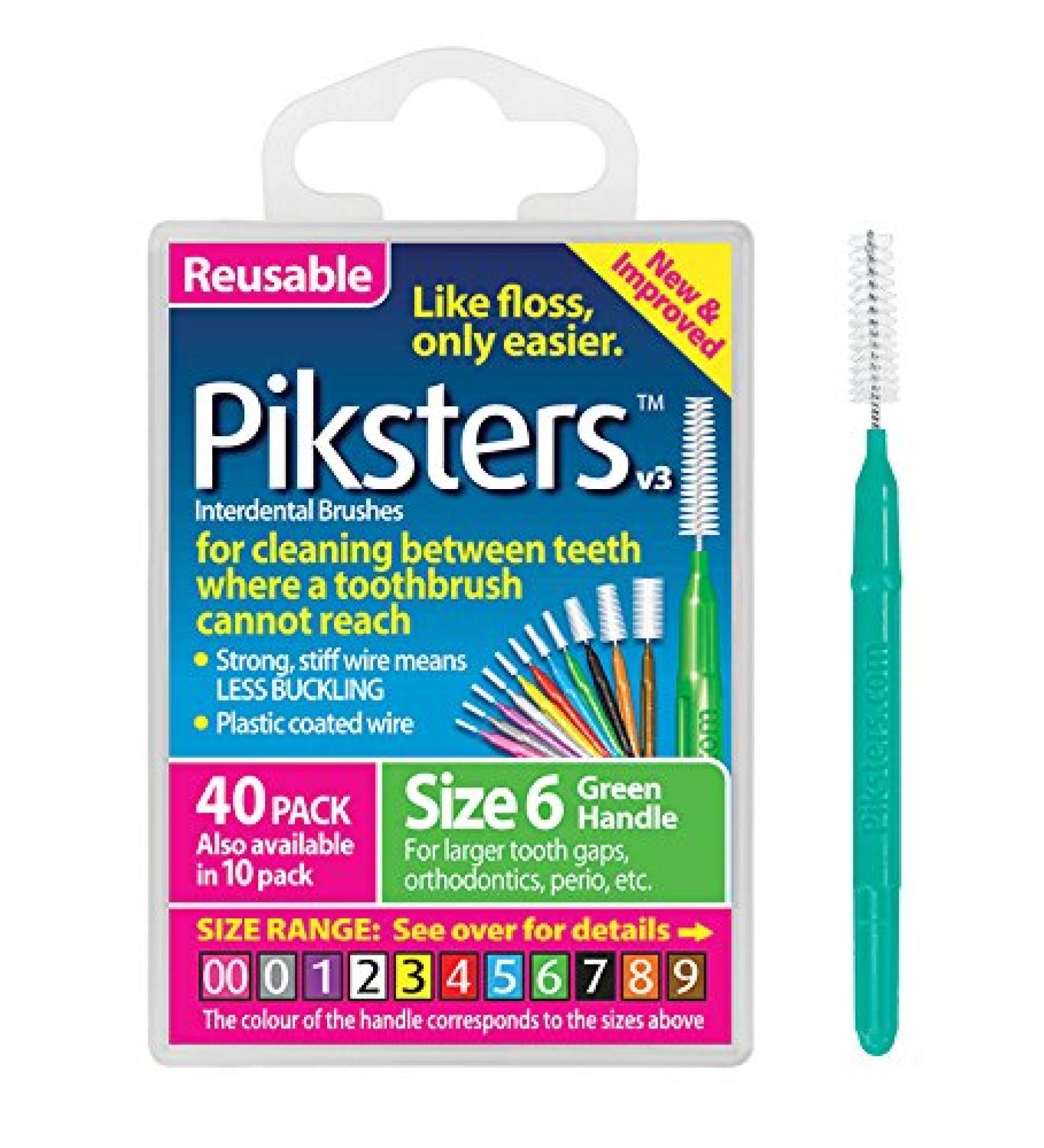 Piksters Interdental Brushes 40 Pack - Size 6 (Green) | 40 Count - Buy Online on GoSupps.com