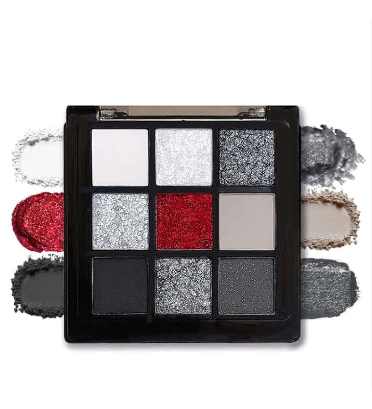  Lilbitty Lilbitty Smokey Black Red Eyeshadow Palette 9 Colors Matte Metallic Eyeshadow Palette for Halloween Christmas Joker Vampire Clown - Buy Online on GoSupps.com