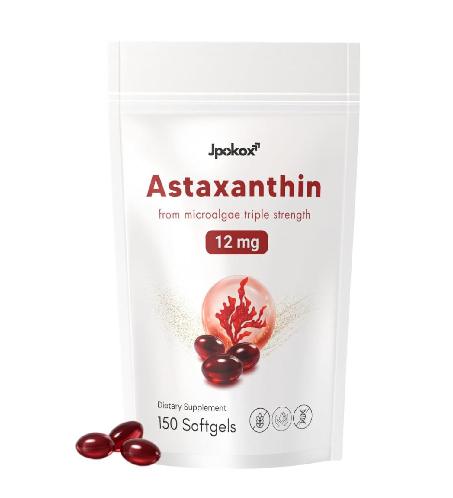 Jpokox Astaxanthin | Astaxanthin Supplements | Astaxanthinn 12mg | Astaxanthinn Supplement for Men & Women | 150 Softgels - Buy Online on GoSupps.com