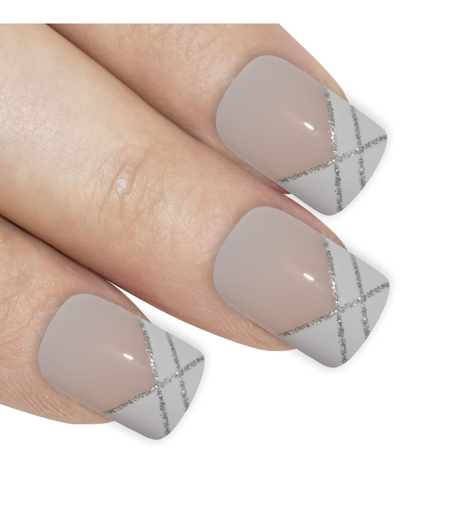 Shop Bling Art Silver White False Nails - 24 Medium Squoval Tips with Glue | International Shipping Available - Buy Online on GoSupps.com