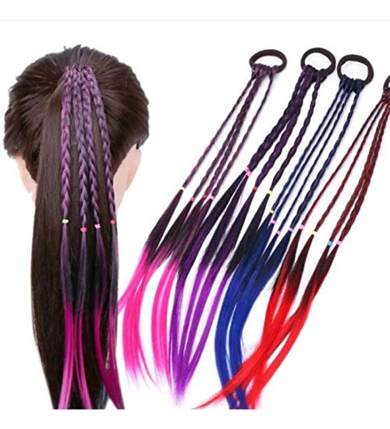 EROSPA 4 Colorful Hair Strands - 40 cm Hairpiece Extension with Hair Tie/Band (Pink) - Vibrant Hair Accessories for Unique Styles - Buy Online on GoSupps.com