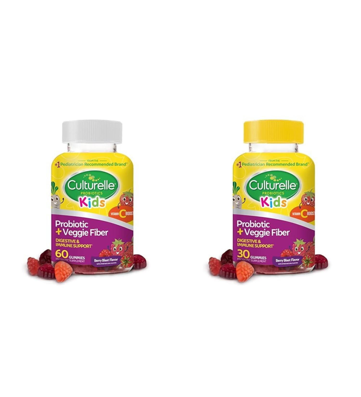 Culturelle Kids Daily Probiotic + Veggie Fiber Gummies (60 & 30 Count) - Berry Flavor Digestive & Immune Health Support Kids (60 Count)+ Veggie Fiber Gummies