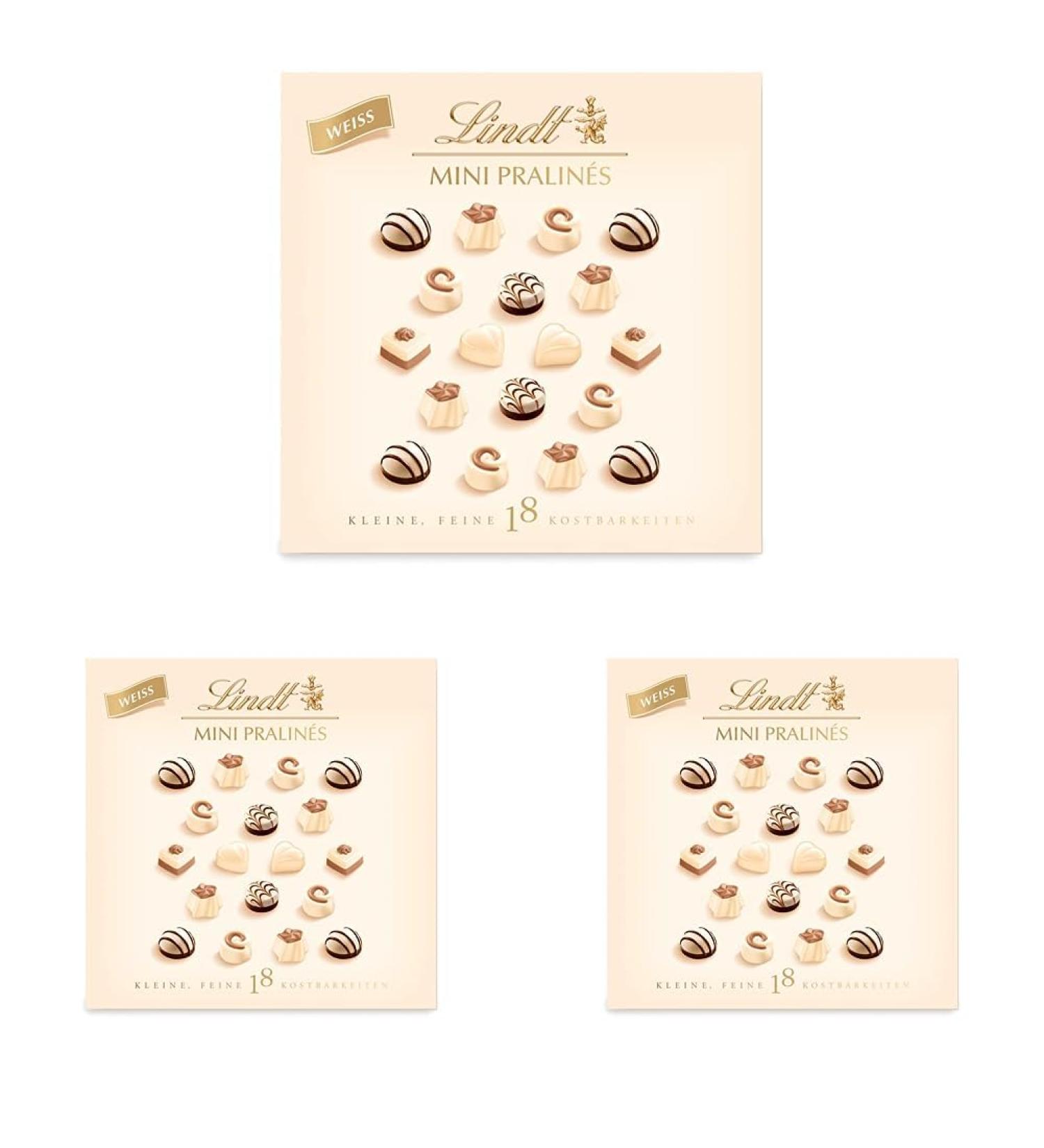 Lindt White Mini Pralin s Gift Box - 90g | 18 Chocolates in 6 Varieties | Chocolate Gift Set (Pack of 3) - Buy Online on GoSupps.com