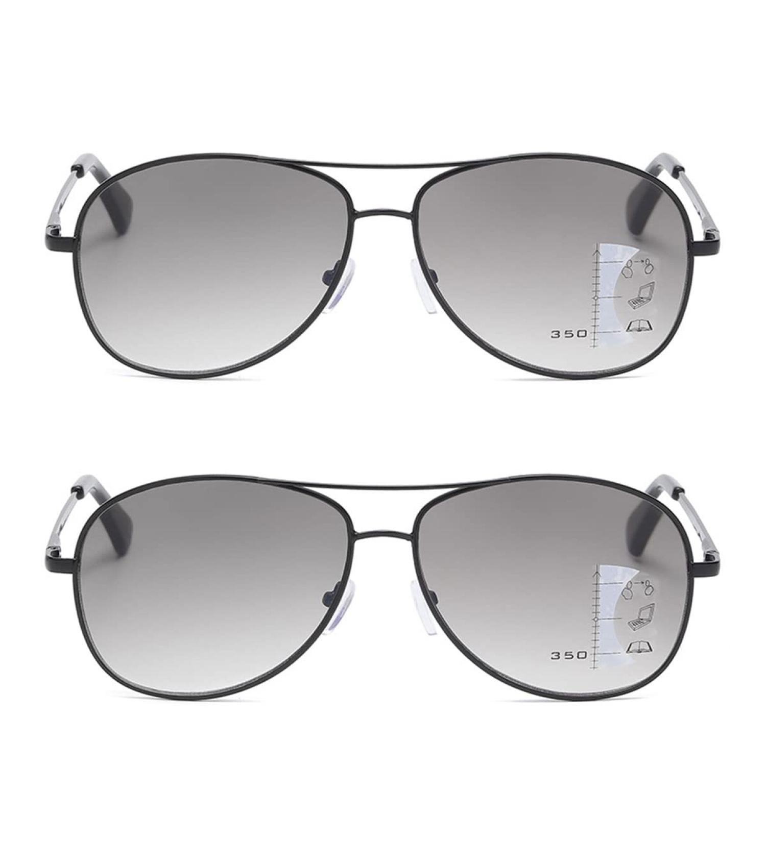 Koosufa Men's Pilot Progress Reading Sunglasses - UV Protection Multifocus Spring Hinge Black & Gray (1.5x) - Buy Online on GoSupps.com