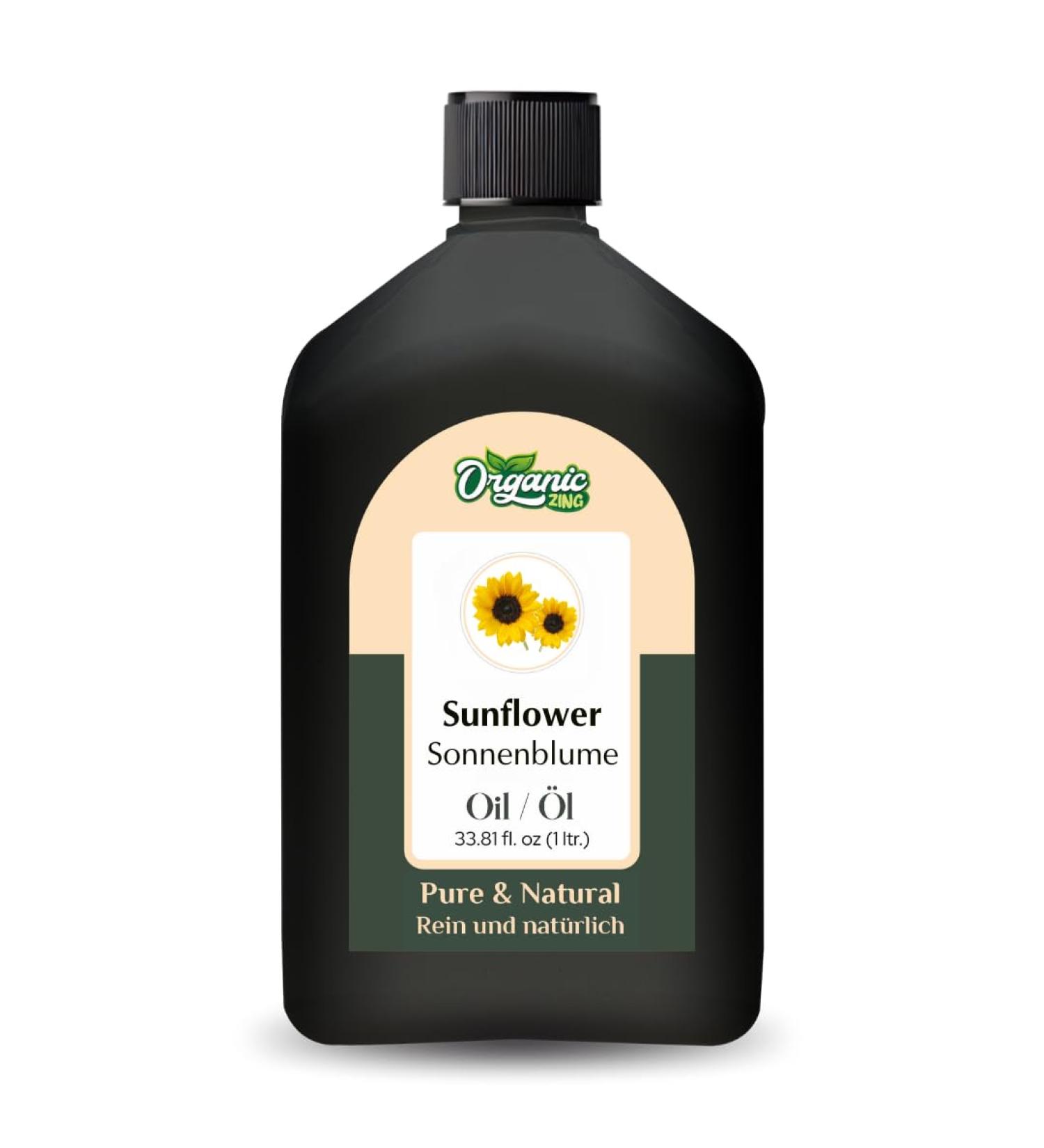 ORGANIC ZING Organic Zing Sunflower Oil (Helianthus) | Pure and natural carrier oil for skin care hair care massage 1000 ml