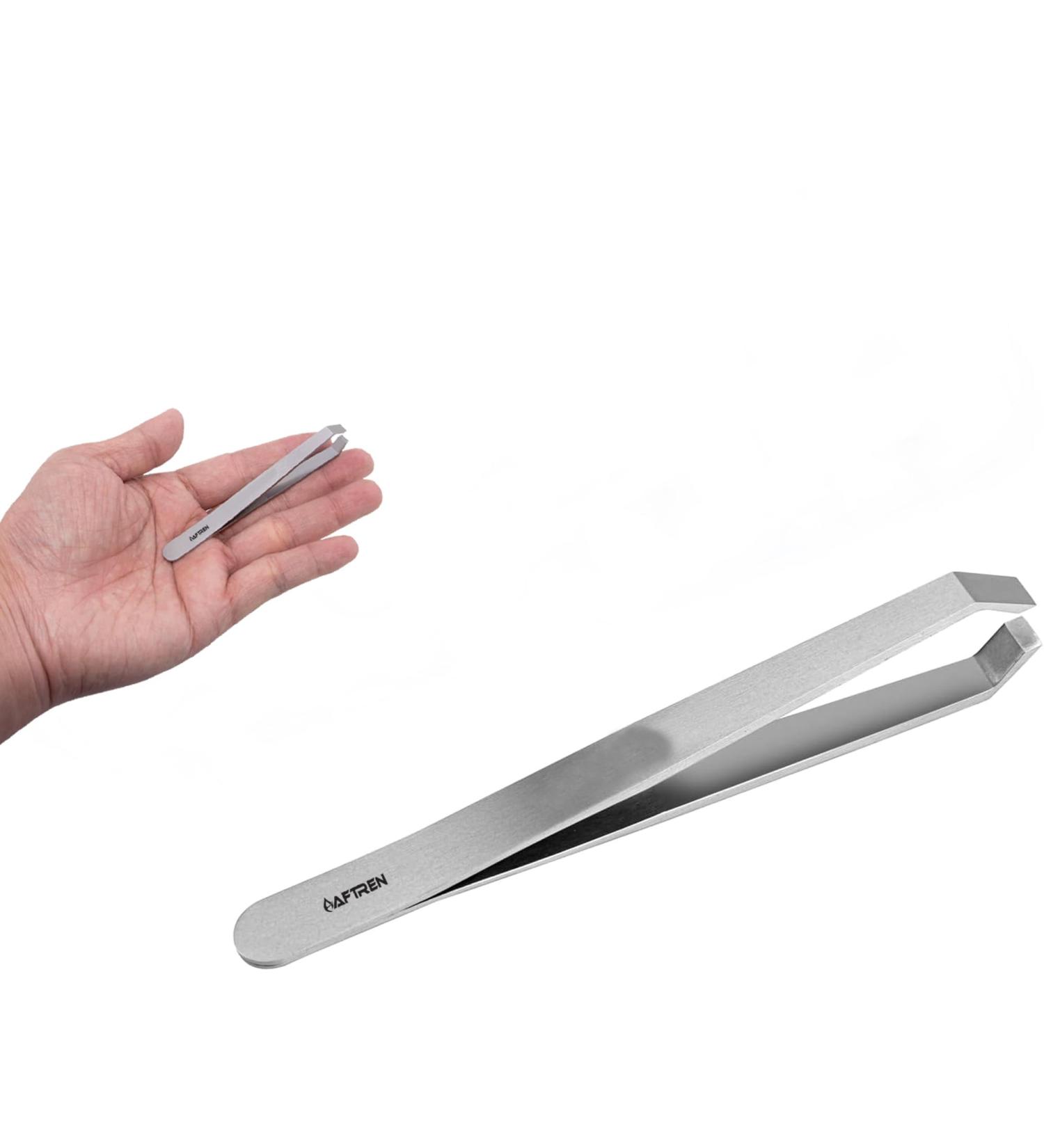 Wide Grip Slant Tweezers - German Stainless Steel - Hand-Filed Slanted Tips for Ultra-Precision - Tweezers for Eyebrows and Nose/Ear/Facial Hair - Professional Grade - Buy Online on GoSupps.com