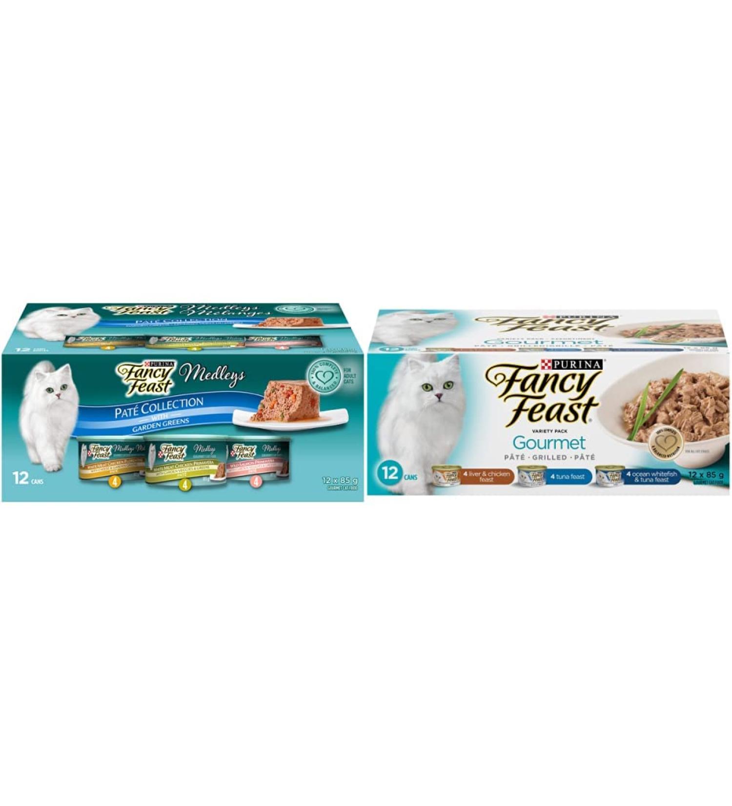 Purina Fancy Feast Medleys Pat Wet Cat Food Variety Pack + Fancy Feast Wet Cat Food Gourmet Variety Pack