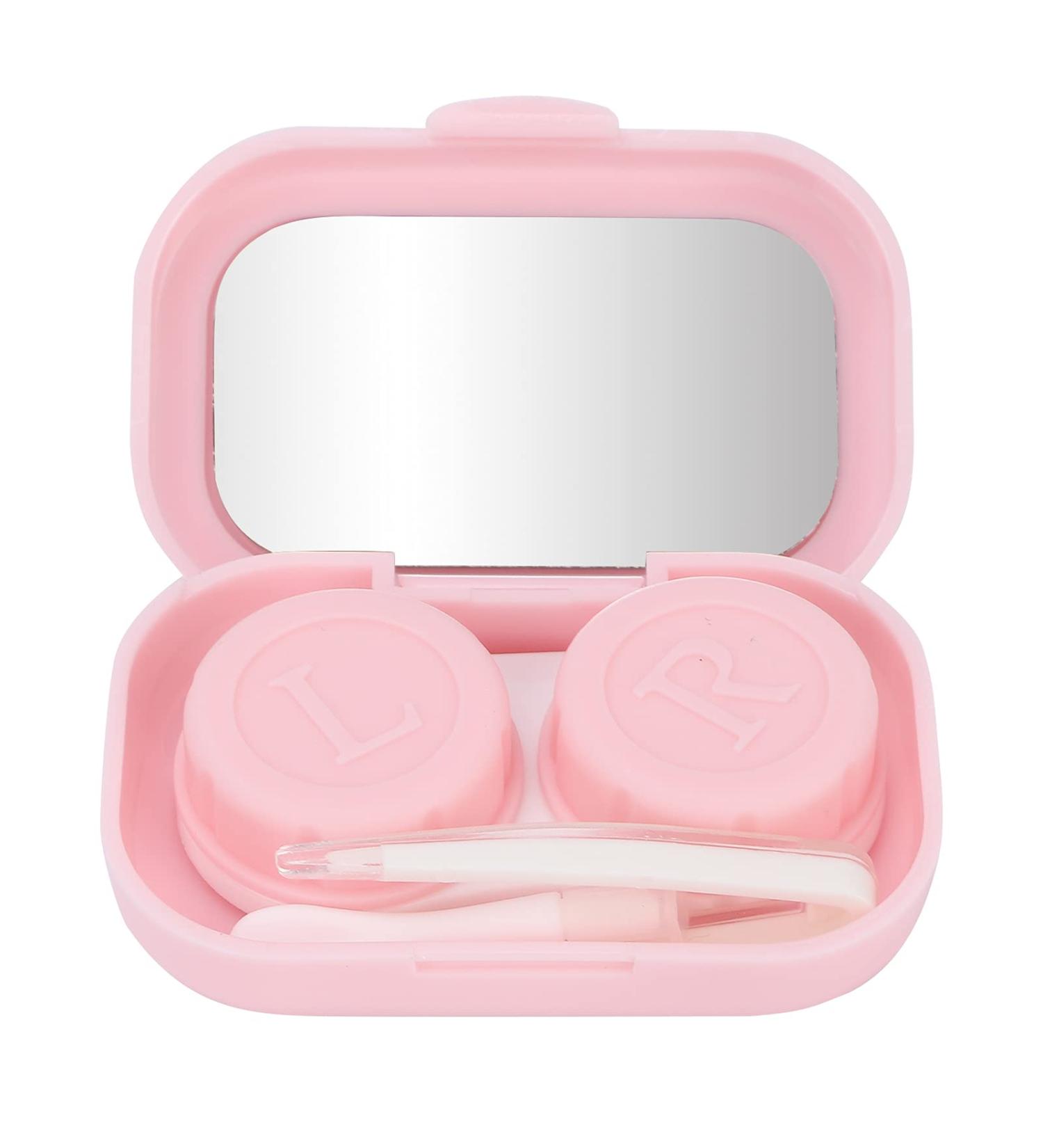 Travel Contact Lens Case Kit - Mini Portable Lens Box Set with Tweezers & Remover Pen (Pink) | International Shipping - Buy Online on GoSupps.com