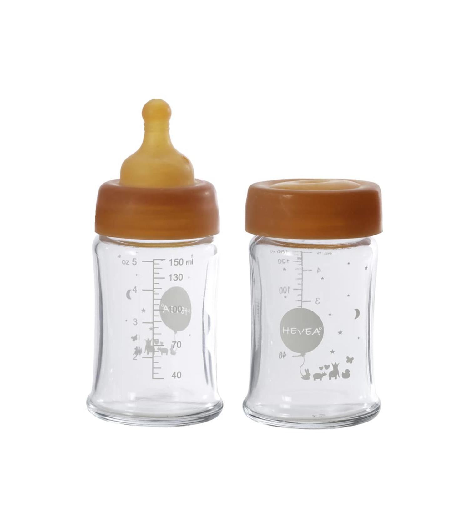 HEVEA Wide Neck Glass Baby Bottle 2-Pack, Plastic-Free, BPA and Phthalates-Free (150ml / 5oz) - Buy Online on GoSupps.com