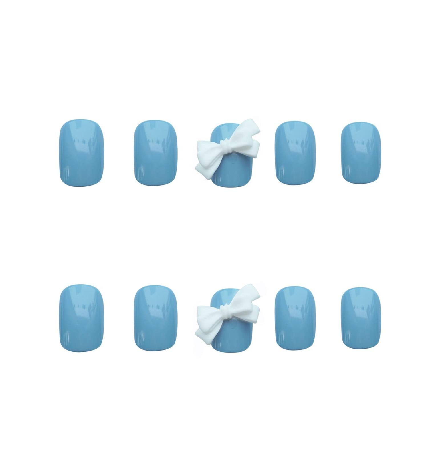 Chtom Baby Blue Butterfly Fake Nail Wear Dai Nail Patch 24-piece Sticker (Color : Blue)