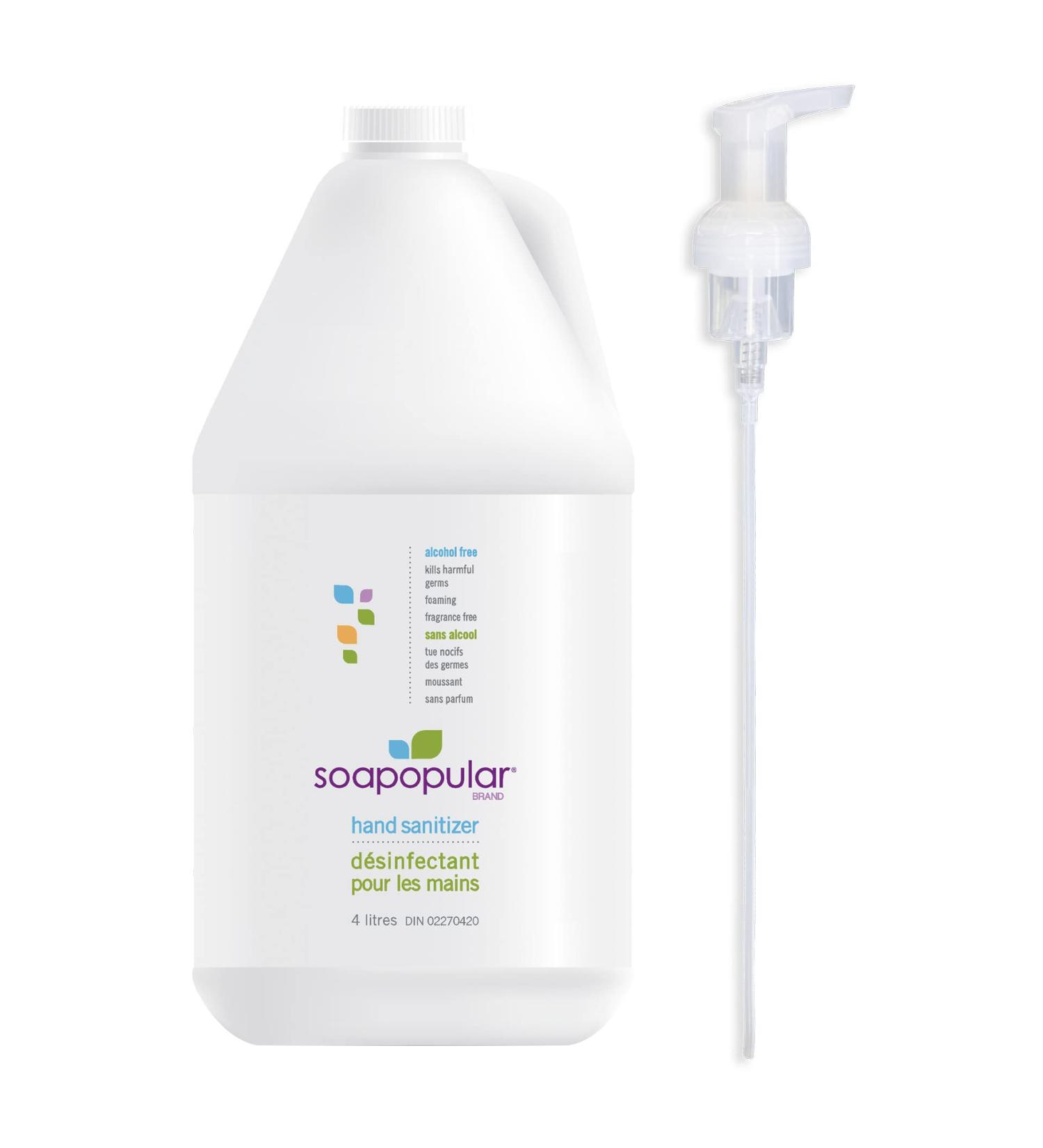 Soapopular Alcohol Free Foam Hand Sanitizer 0.15% Benzalkonium Chloride Hypoallergenic Fragrance Free Safer for Kids 4L Hand Sanitizer with Single Foam Pump - Buy Online on GoSupps.com