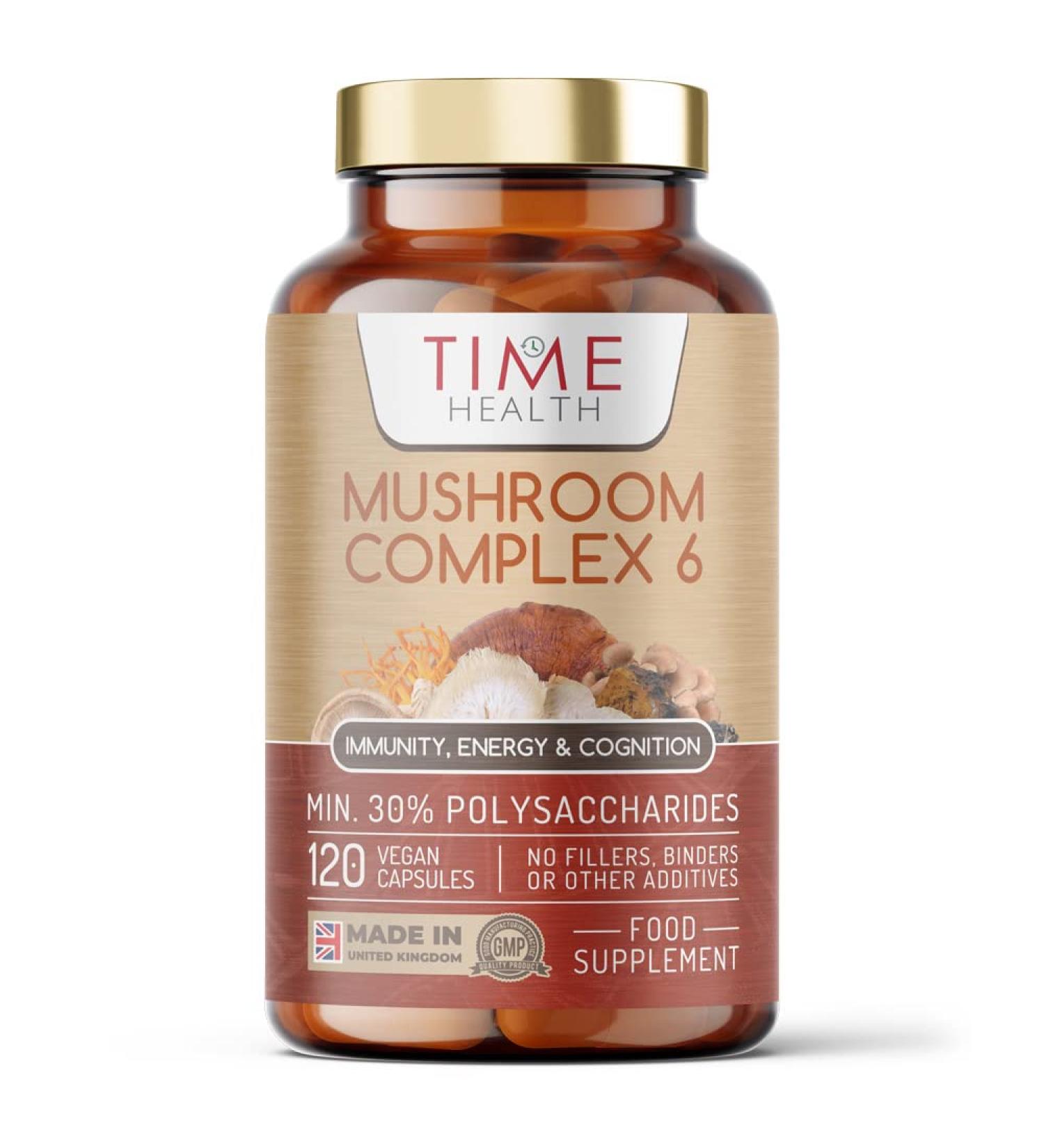 Mushroom Complex 6 | 120 Capsules | Maximum Strength 12000mg per Capsule | Chaga Cordyceps Shiitake Reishi Lions Mane Maitake | Zero Additives | 100% Vegan | UK Made 120 Count (Pack of 1)
