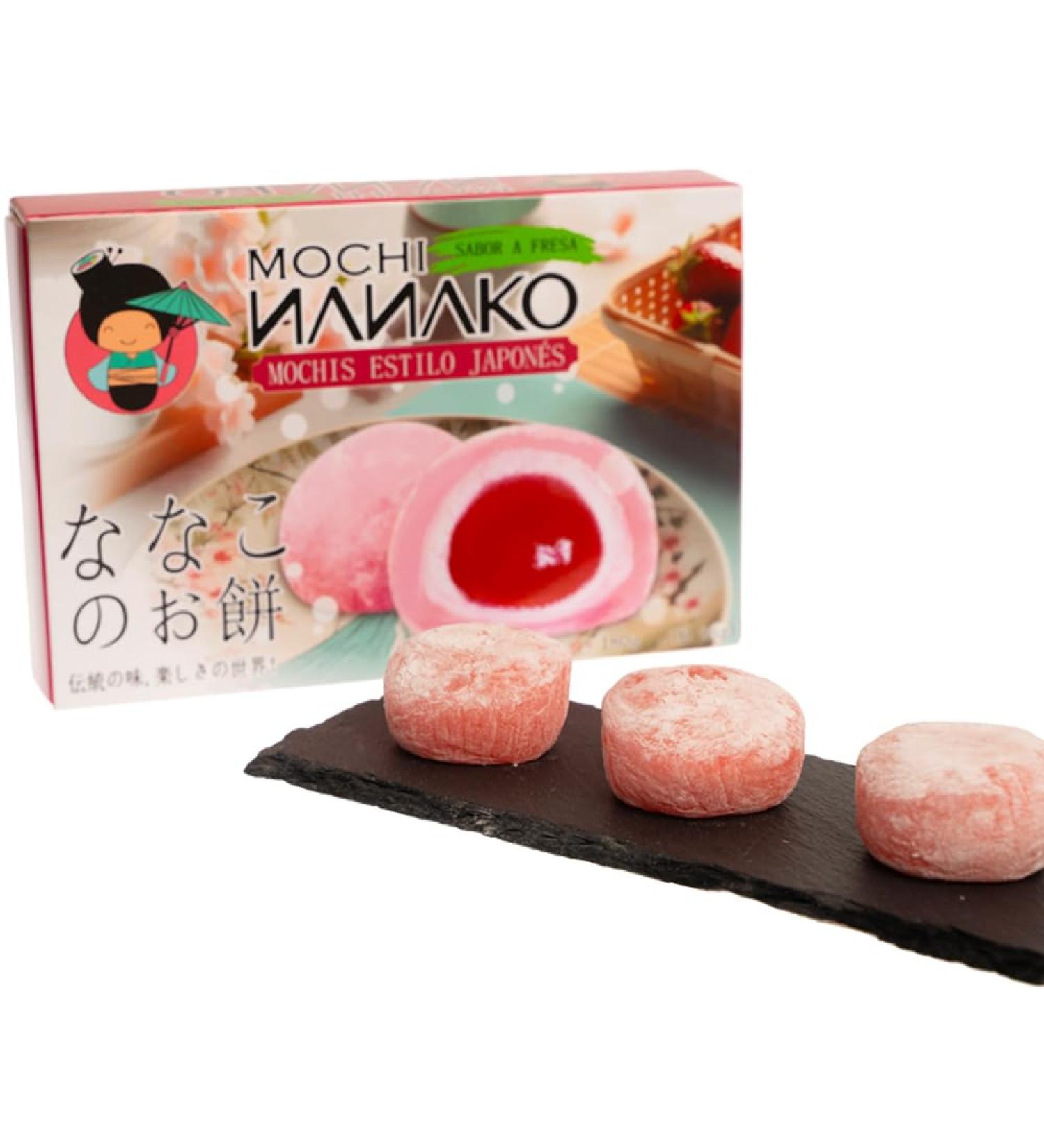 Traditional Japanese Nanako Mochi 1 piece round strawberry flavor ideal for dessert or snack - Buy Online on GoSupps.com