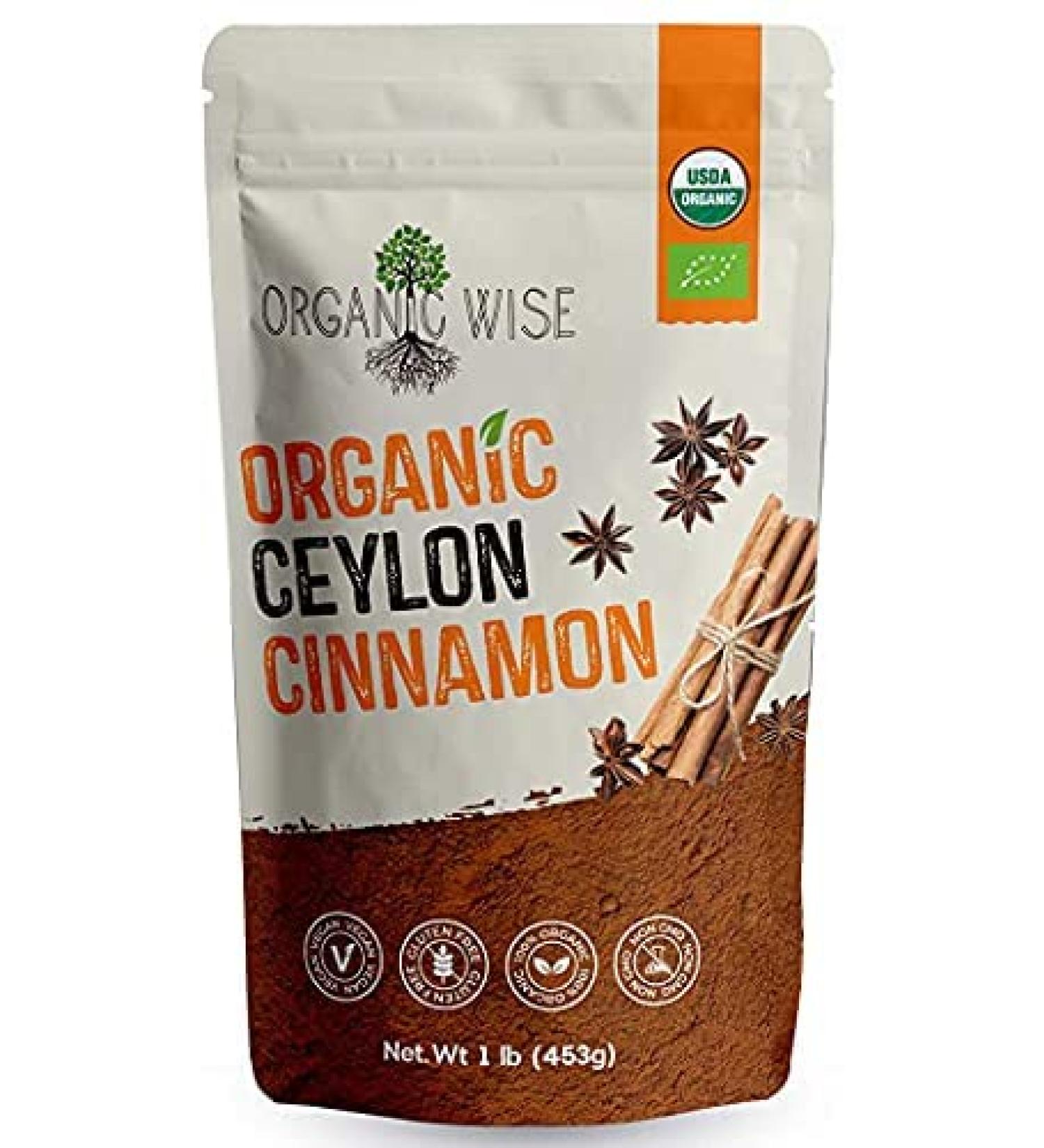Organic Wise Ceylon Cinnamon Powder - USDA Certified Organic Ground Spice | 1 lb Bulk Bag | Packed in USA - Buy Online on GoSupps.com