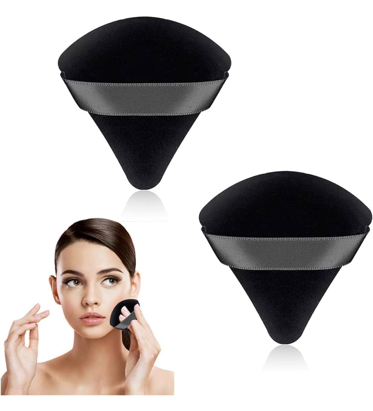 Powder Puff Face Triangle Talcum Setting Make Up Loose Under Eye Dry Baking Pressed Makeup Beauty tool Triangular Puff With Strap Fan Shaped Cosmetic applicator Soft Finger Sponges Reusable (2 BLACK) 2 BLACK - Buy Online on GoSupps.com
