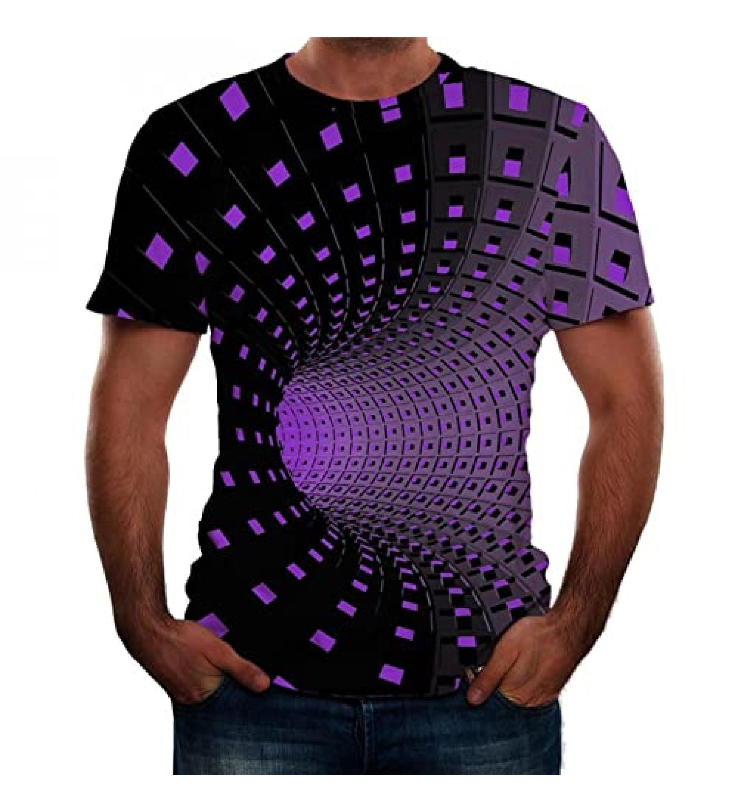 BIFUTON Men's Graphic Tee: Optical Illusion T-Shirt with Cool Designs - XXL Purple - Buy Online on GoSupps.com