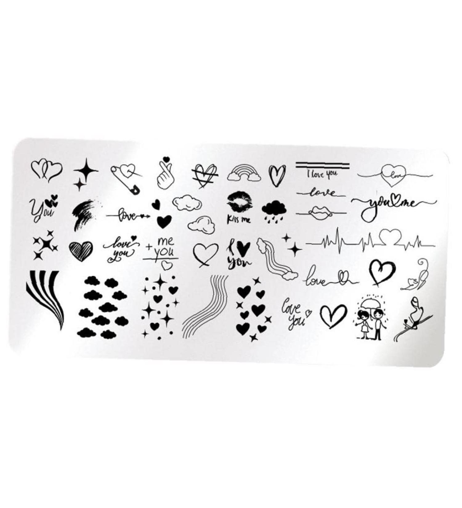 Nail Stamping Plate Set - Heart & Lines Theme for Perfect Manicure | International Shipping Available - Buy Online on GoSupps.com
