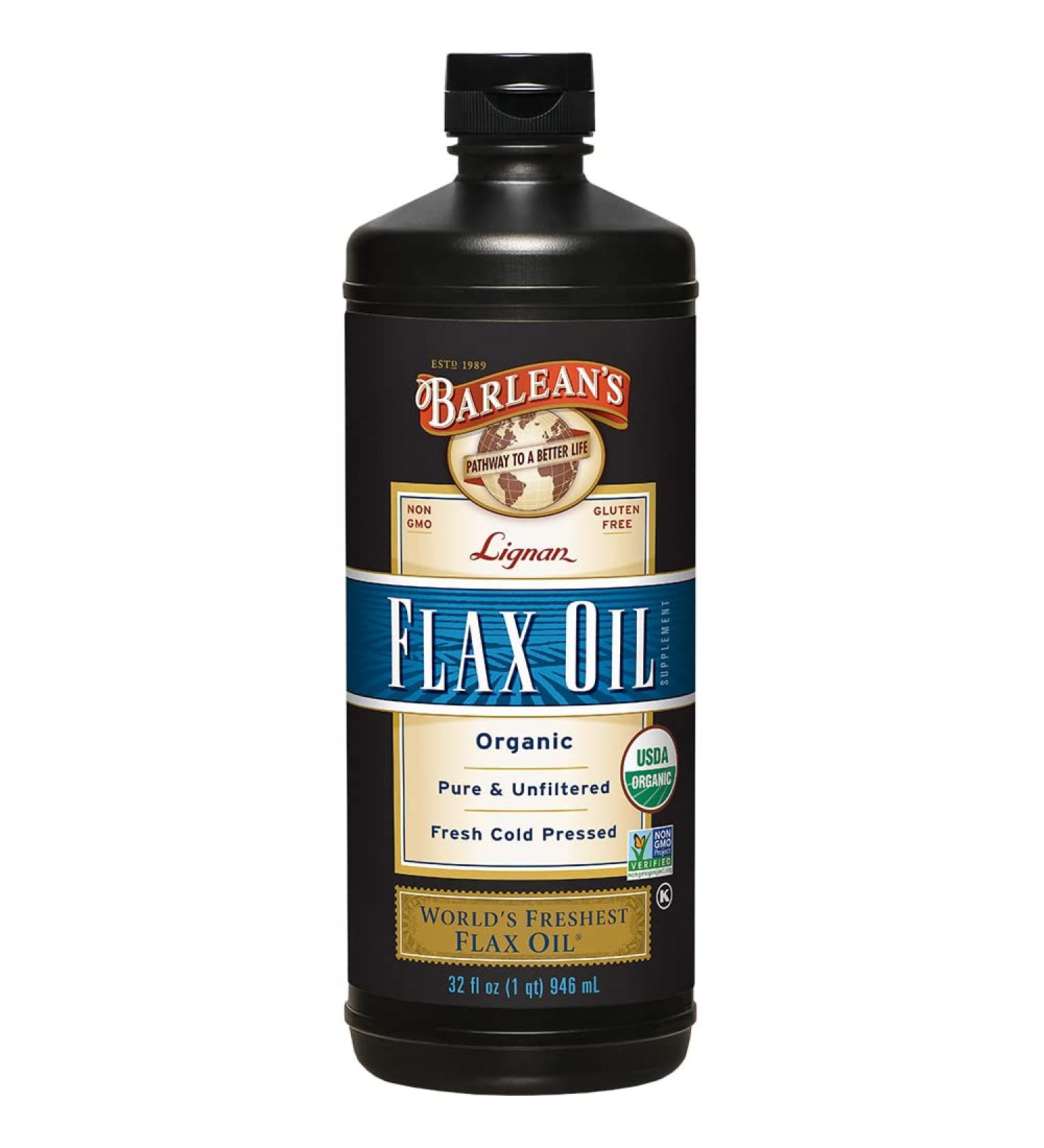 Barlean's Organic Lignan Flax Oil 32 fl oz - Premium Omega-3 & Omega-6 Supplement - Buy Online on GoSupps.com