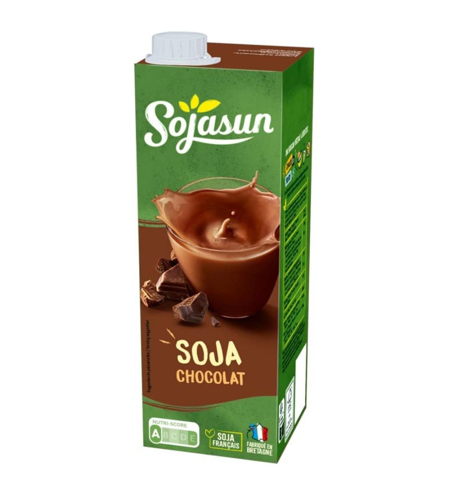 SOJASUN - Boisson au Soja au Chocolat + Calcium - Id ale pour une pause gourmande et sans lactose - 1L - Lot De 4
