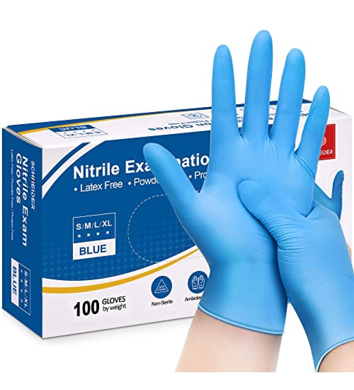 Schneider Nitrile Exam Gloves - Blue, 4 mil, Powder-Free, Latex-Free - 100 Medium (Pack of 100) - Buy Online on GoSupps.com
