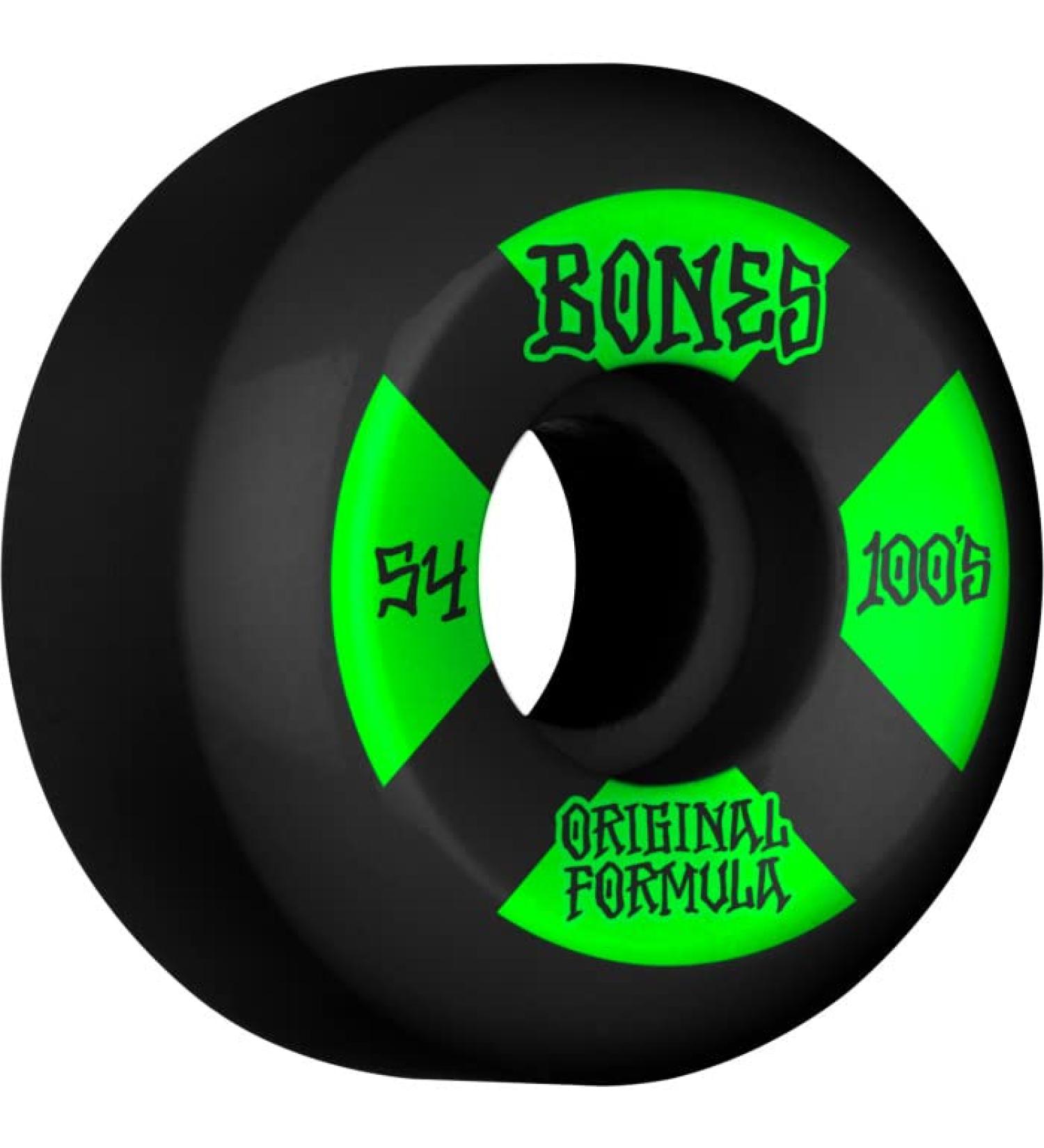 Bones 100's #4 V5 Sidecut Skateboard Wheels Black/Green 54mm