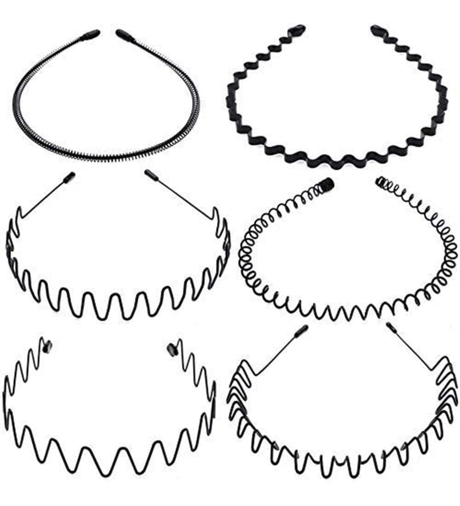 Hair Ties for Men & Women - 6-Piece Wavy Metal Bands - Non-Slip Sports Headbands for Yoga & Outdoor Activities - Unisex Multi-Style Hair Accessories - Buy Online on GoSupps.com