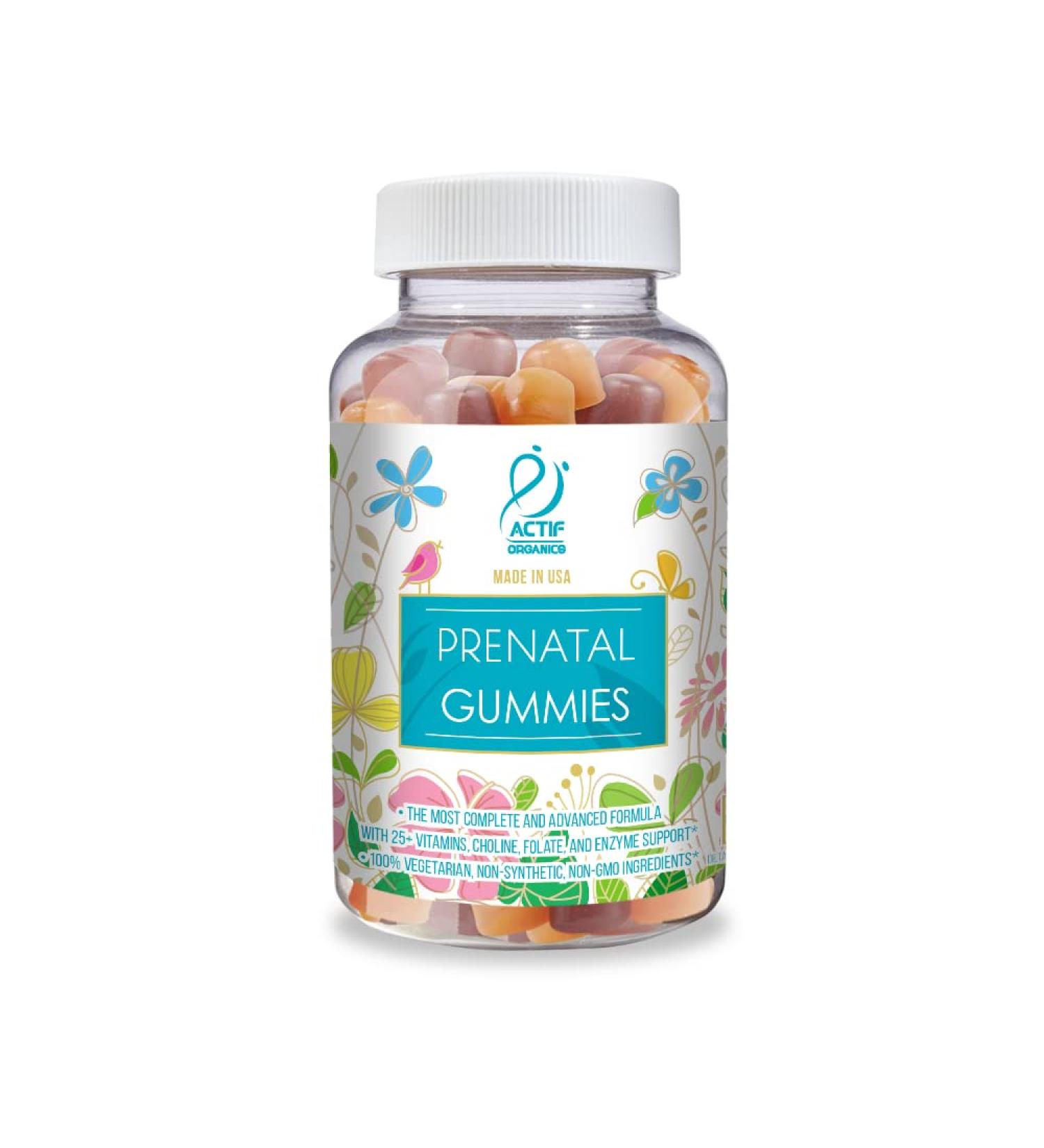 Actif Prenatal Gummies | 25+ Organic Vitamins & Herbal Blend | Non-GMO, Vegetarian | 90 Count, Made in USA - Buy Online on GoSupps.com