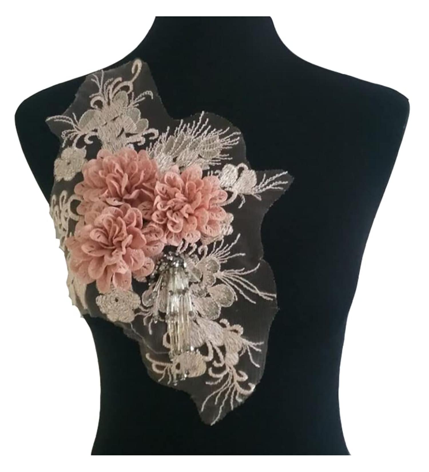 RUINUO 3D Lace Beads Flower Applique Patches - Embroidered Floral Sewing Patch for Wedding Dress - Handmade Decor in Red - Buy Online on GoSupps.com