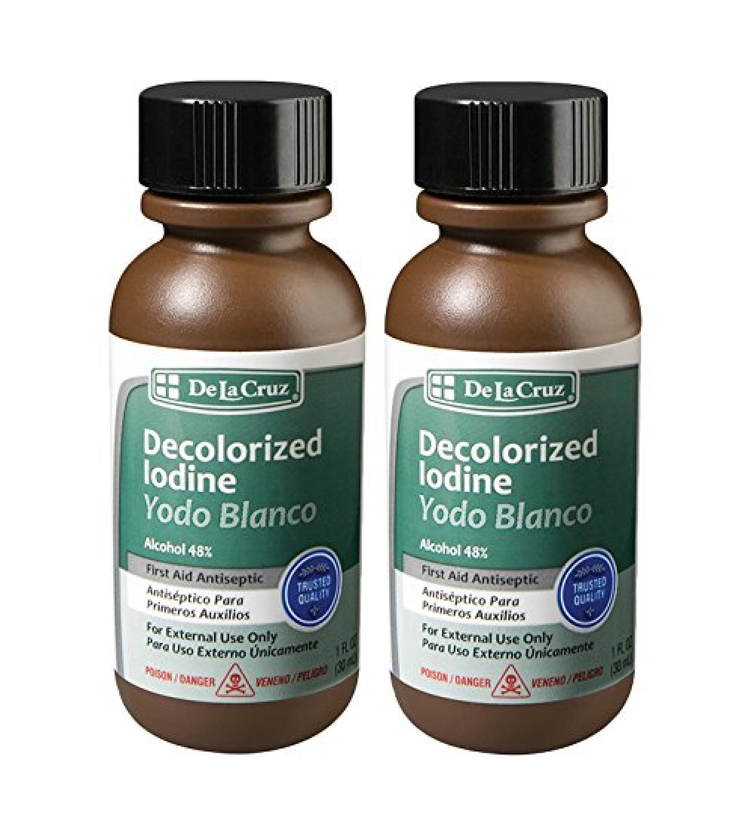 De La Cruz Decolorized Iodine Tincture - Clear Solution Antiseptic Drops - 1 FL OZ (30 mL) - 2 Bottles - Buy Online on GoSupps.com