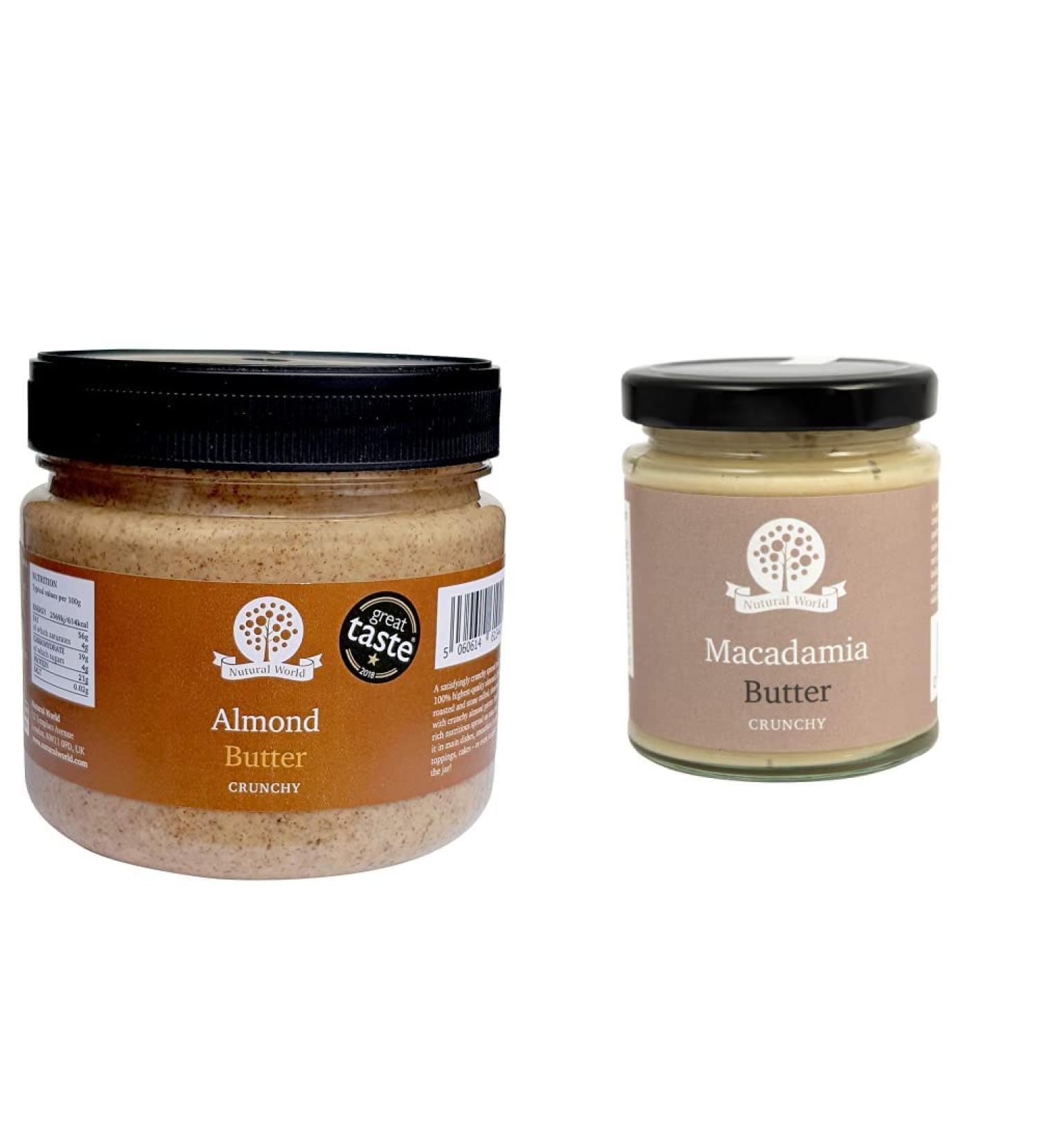 Nutural World - Crunchy Almond Nut Butter (1kg) Great Taste Award Winner - 100% Pure - single ingredient & Crunchy Macadamia Nut Butter (170g) - Buy Online on GoSupps.com