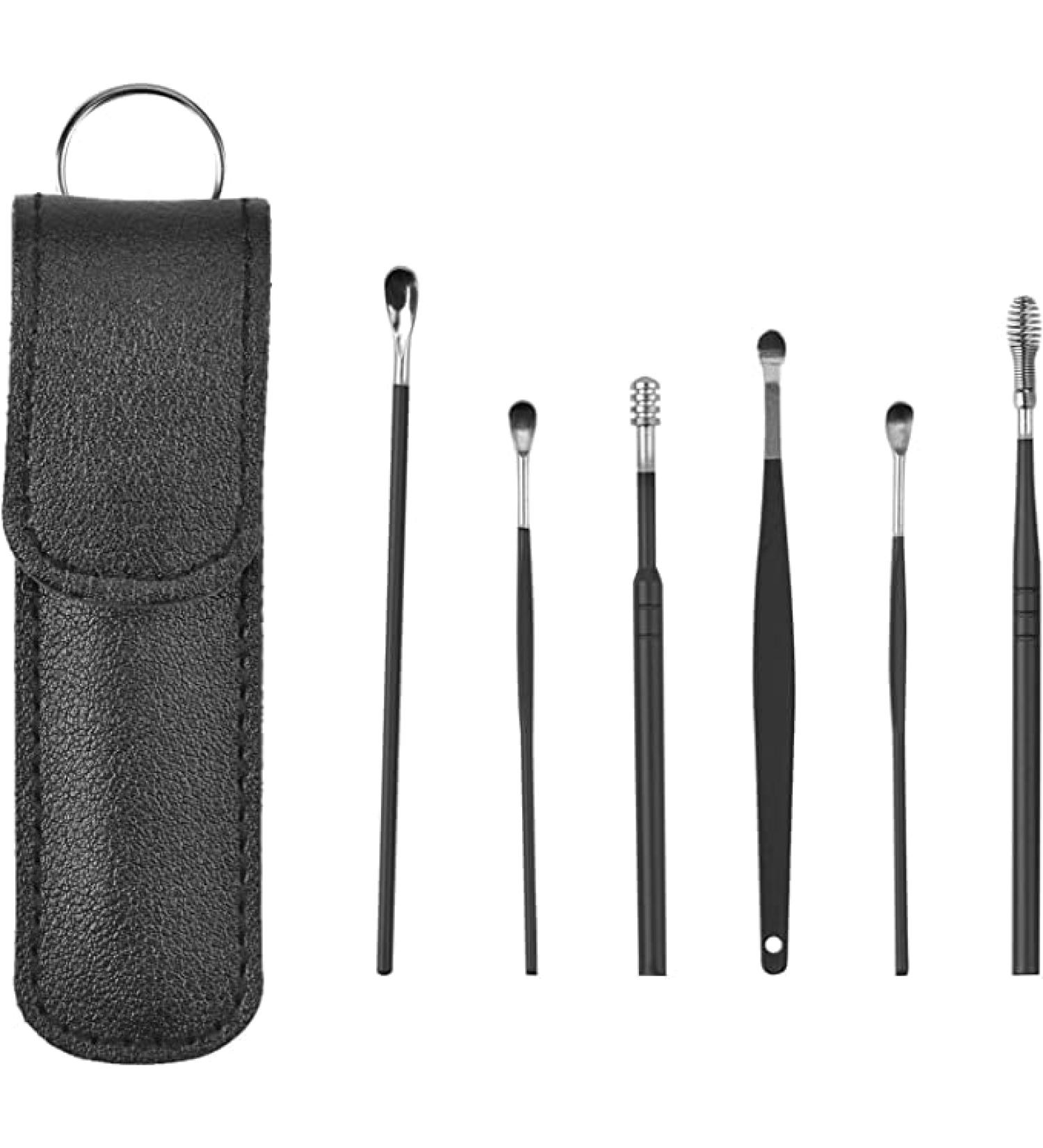 Ear Pick Earwax Removal Kit Ear Cleansing Tool Set 6-in-1 Ear Curette Ear Wax Remover Tool(Black)