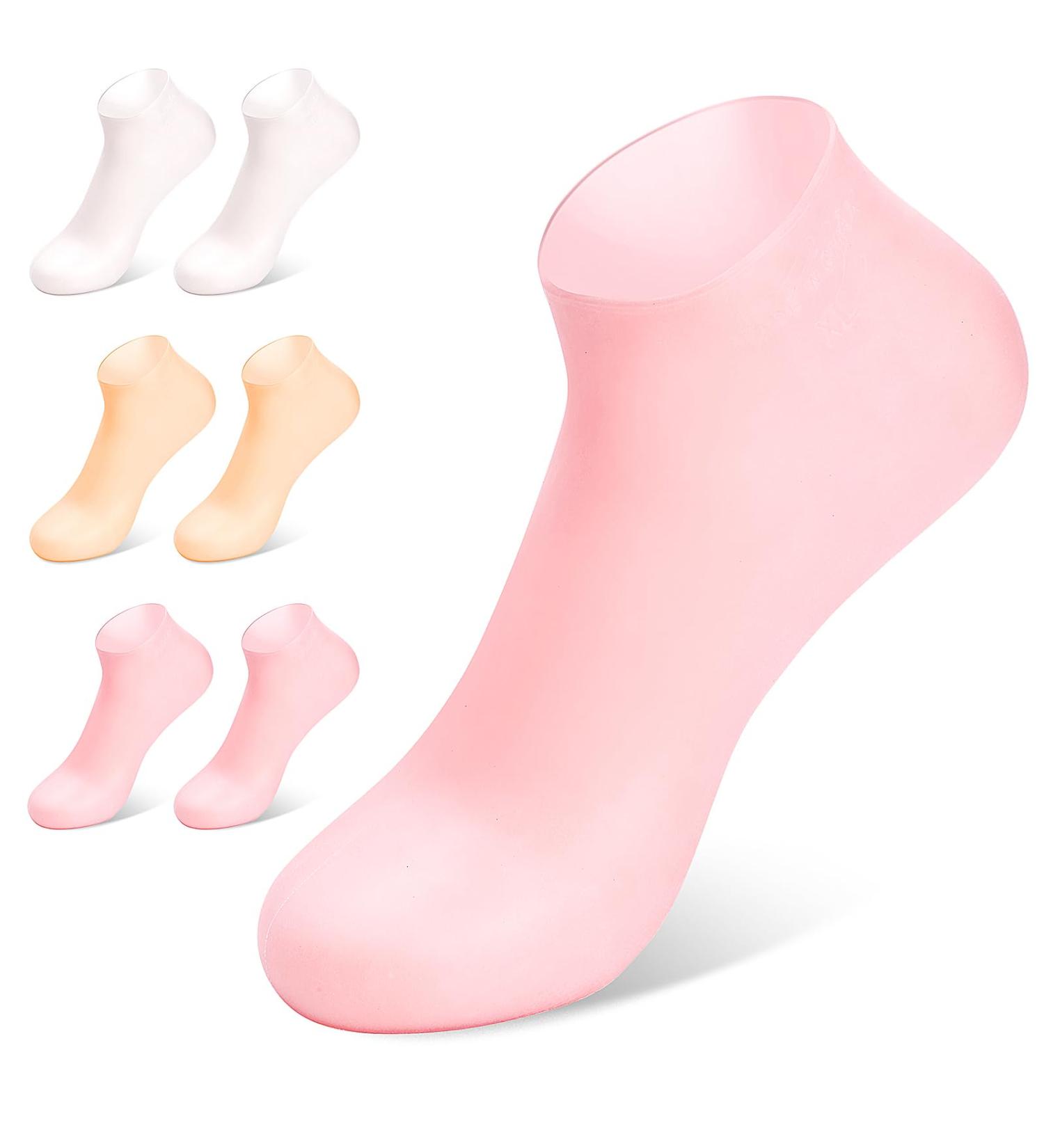 MoyRetty Silicone Moisturizing Socks - Softening Dry Cracked Feet Anti-Slip Aloe Spa Gel Socks for Women - 3 Pairs in Pink White & Brown - Buy Online on GoSupps.com