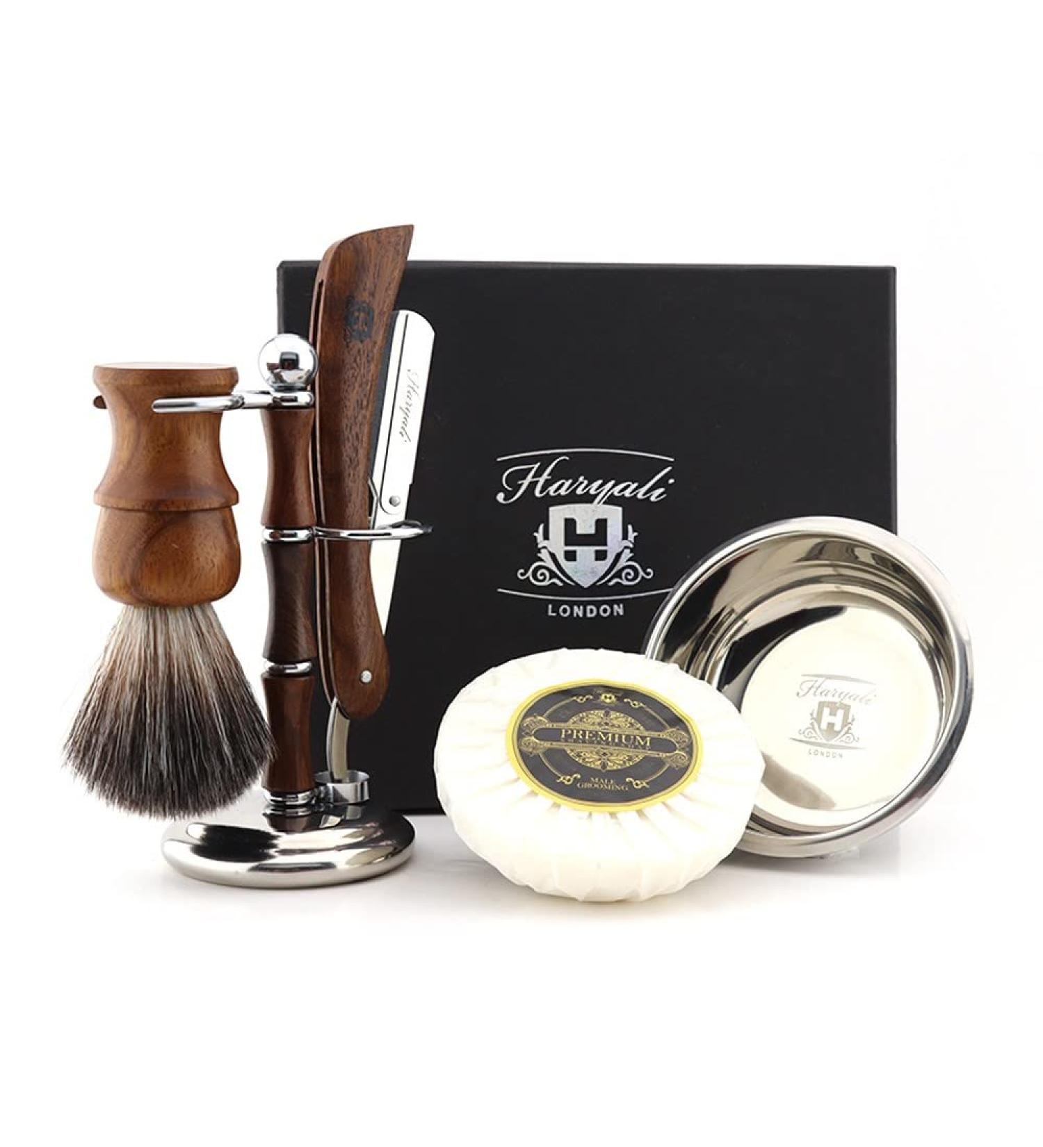 Haryali London razor set made of wood with personal engraving for a loved one-gift box set (without personalized names)